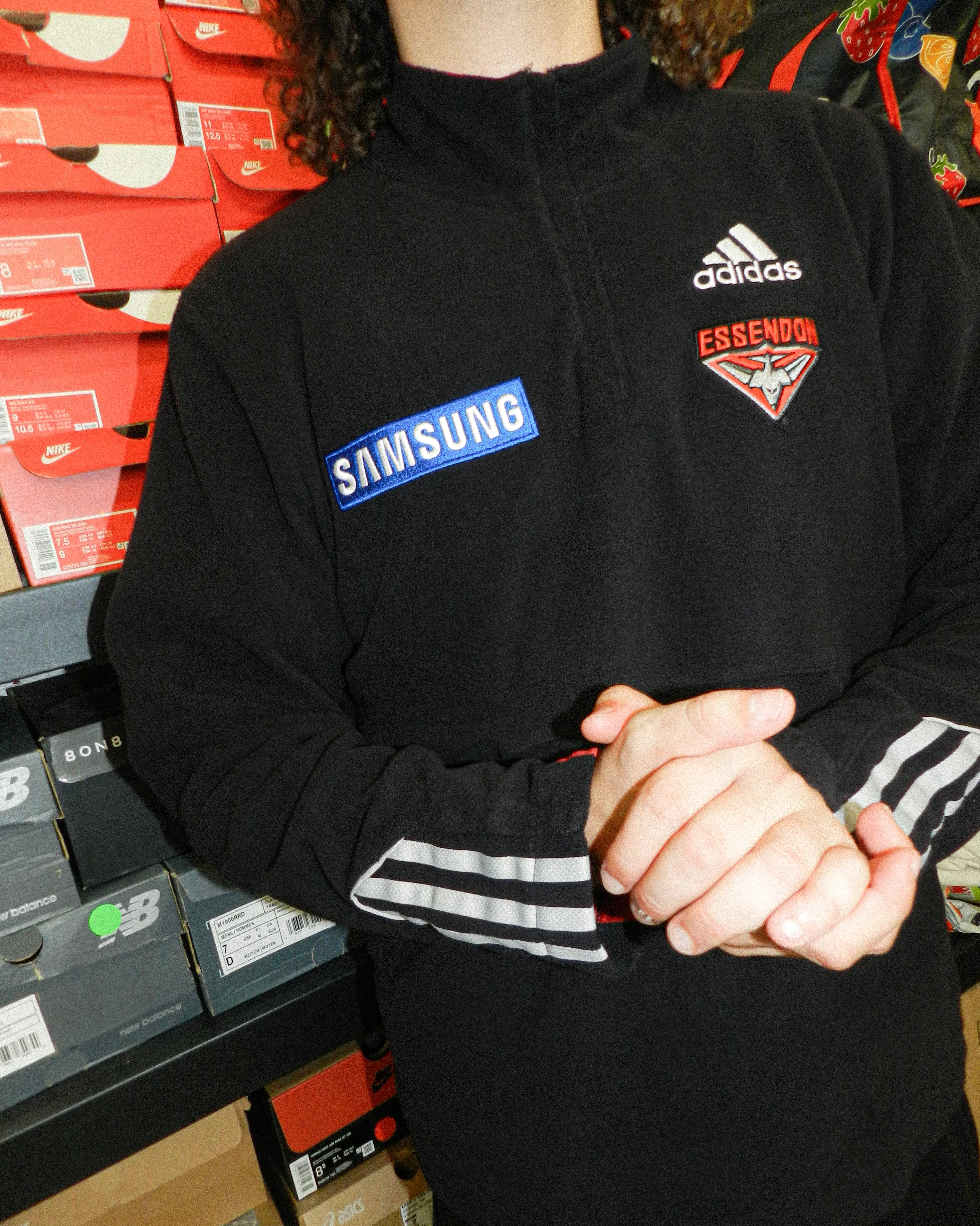 2000'S ADIDAS ESSENDON BOMBERS 1/4 ZIP FLEECE JACKET - M/L