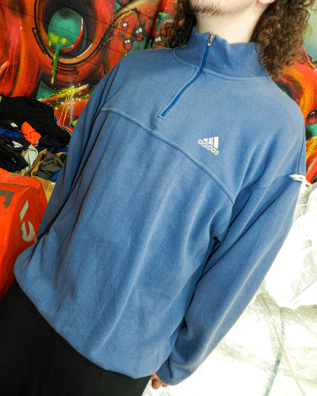 1999 ADIDAS EMBROIDERED 1/4 ZIP JACKET - XL