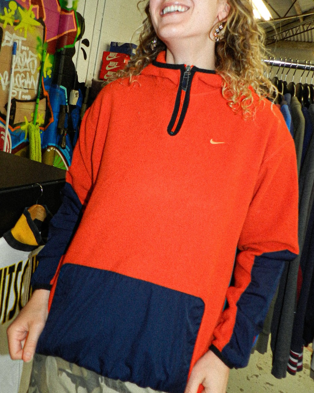 2000'S NIKE SPELLOUT FLEECE 1/4 ZIP JACKET - M