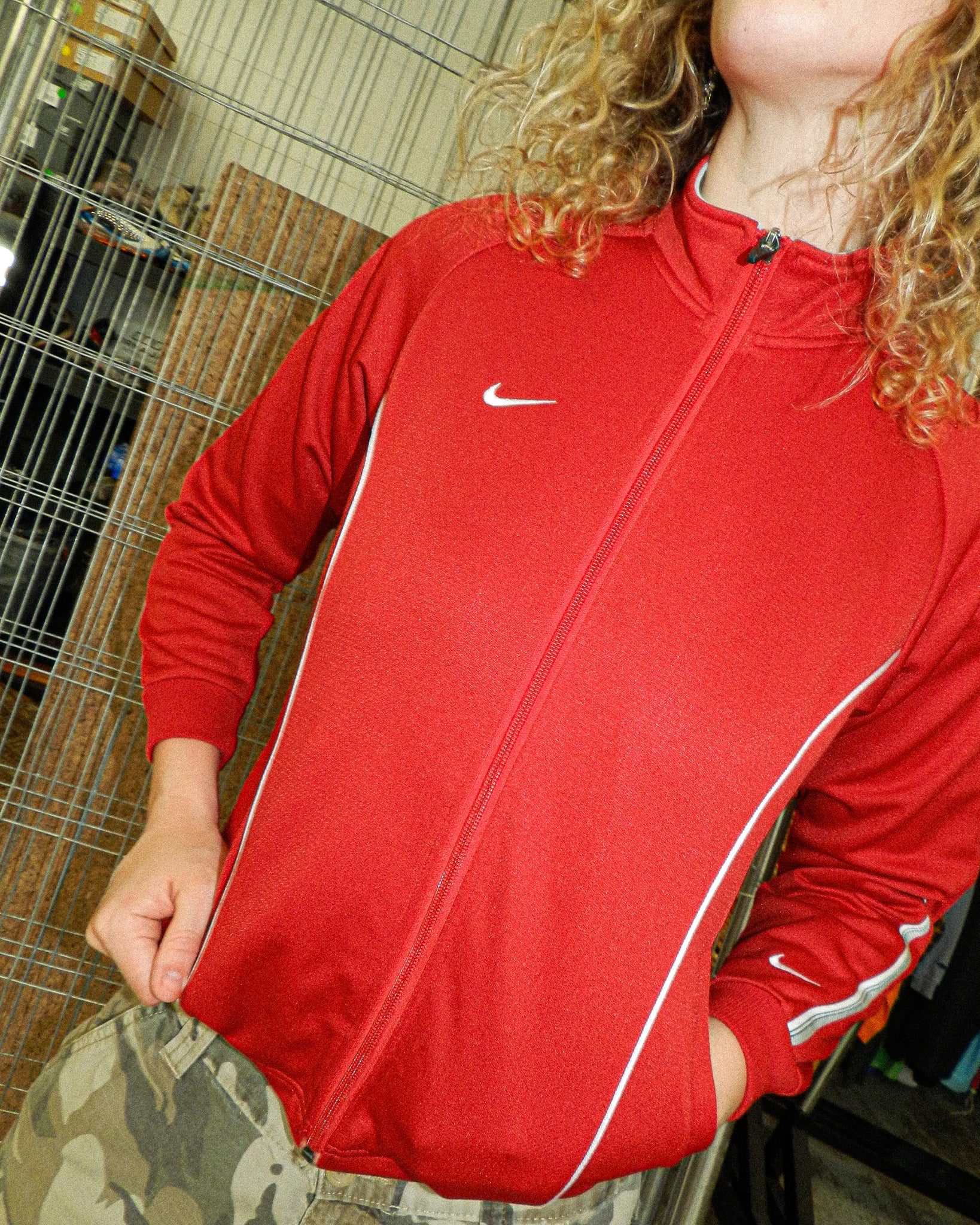 2000'S NIKE SWOOSH PINSTRIPE TRACK JACKET - S