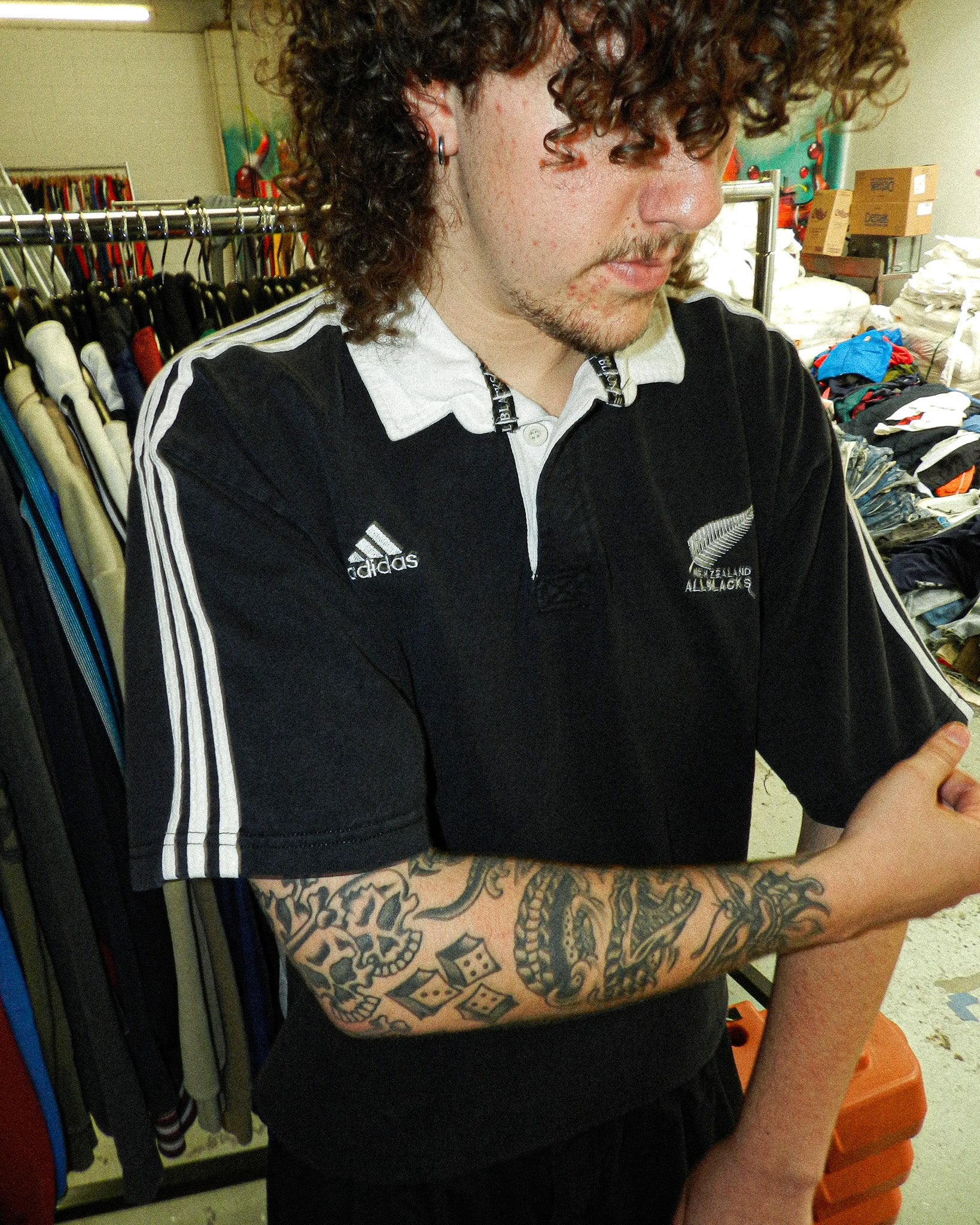 2000'S ADIDAS NEW ZEALAND ALL BLACKS POLO SHIRT - L