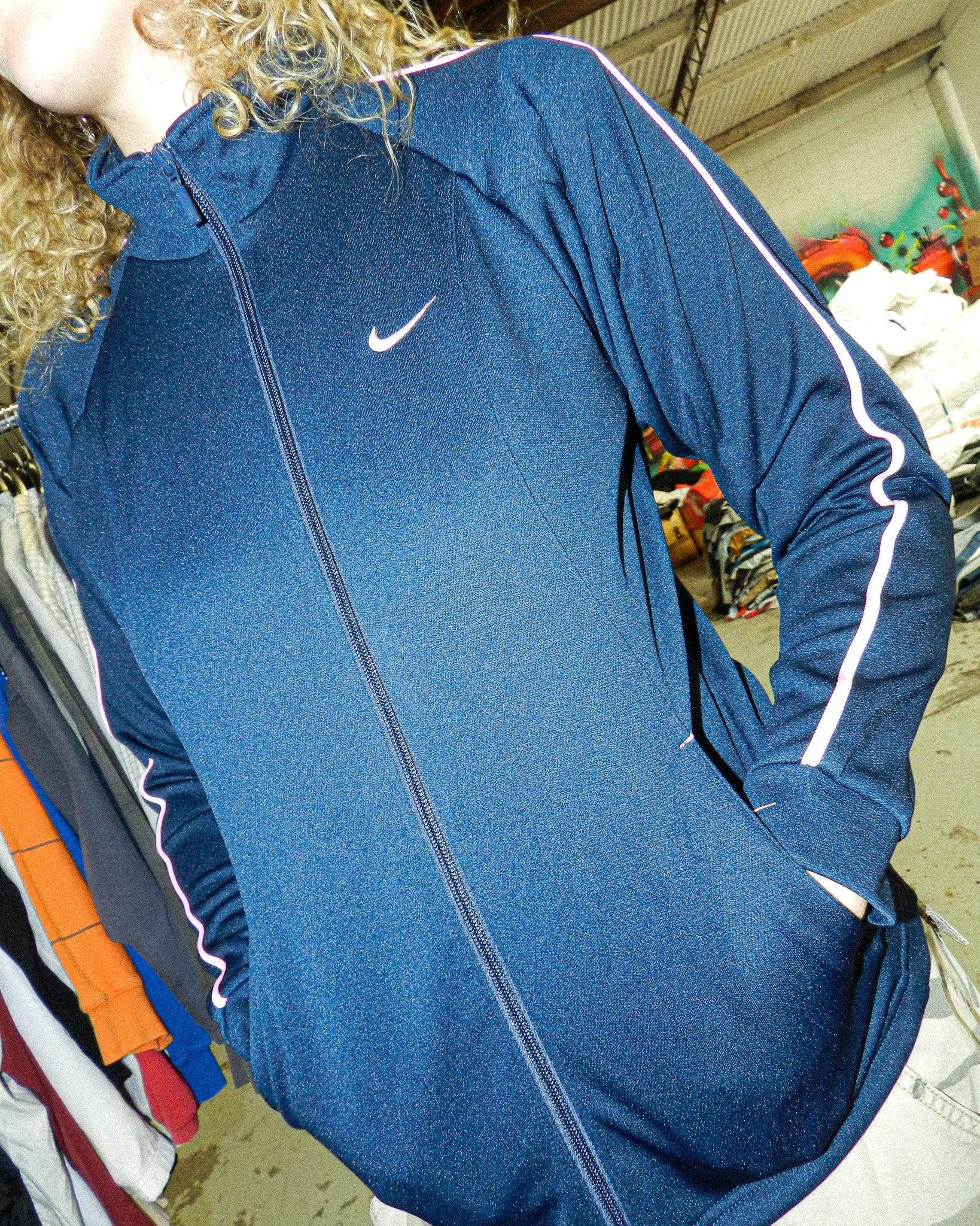 2000'S NIKE SWOOSH PINSTRIPE TRACK JACKET - S