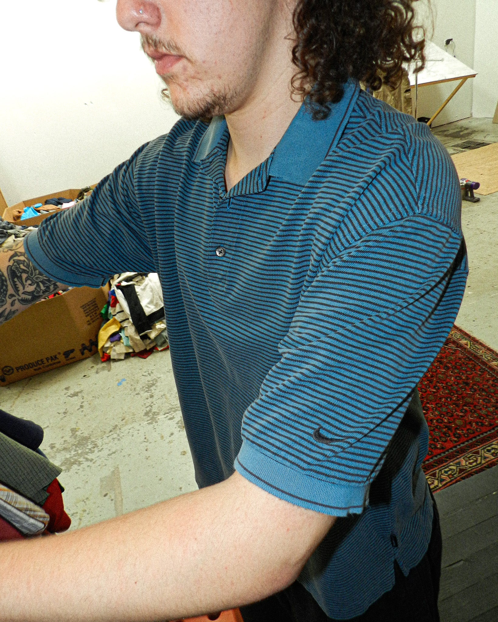 2000'S NIKE GOLF STRIPED POLO SHIRT - L