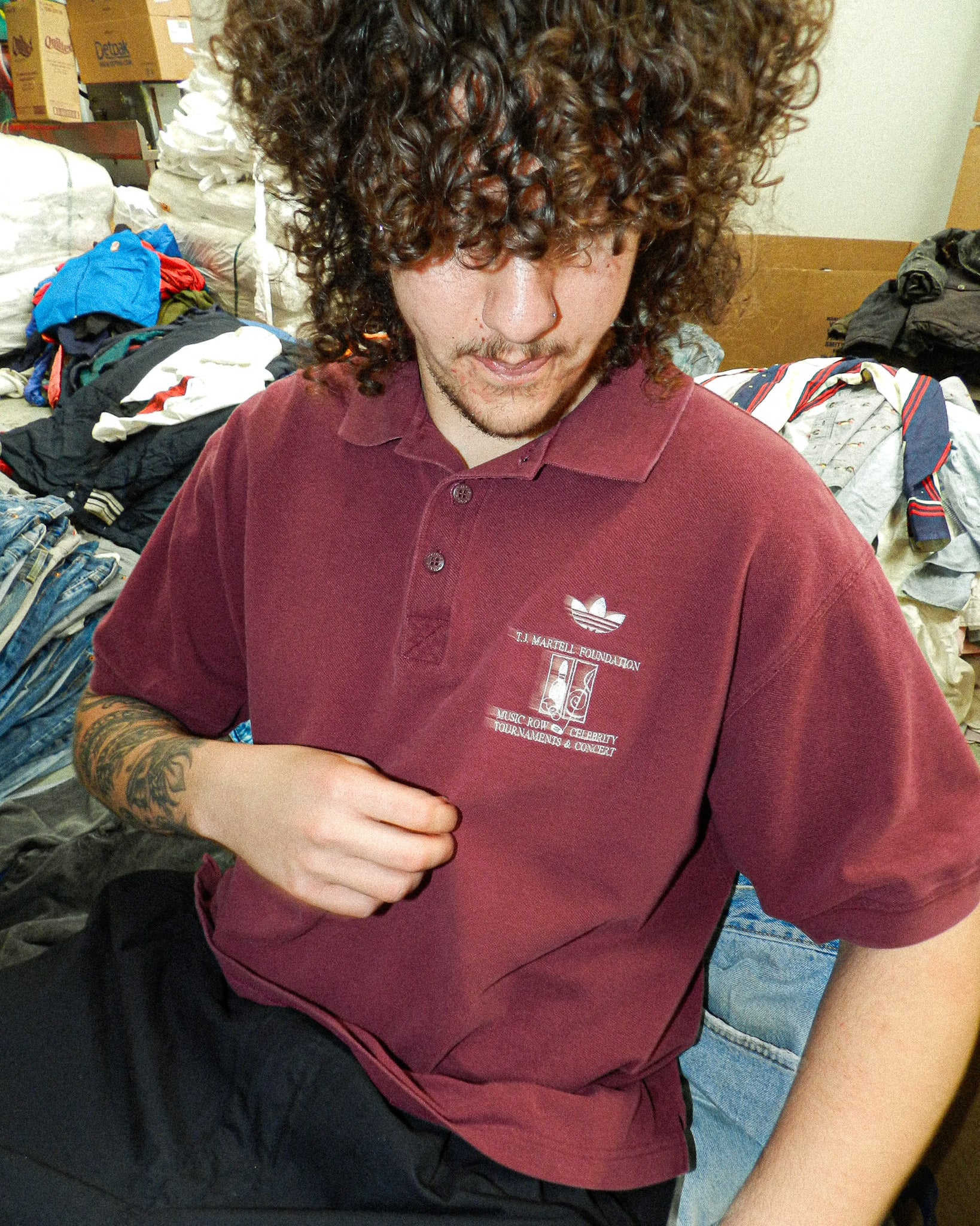 1990'S ADIDAS 'T.I.MARTELL FOUNDATION' GOLF POLO SHIRT - M/L