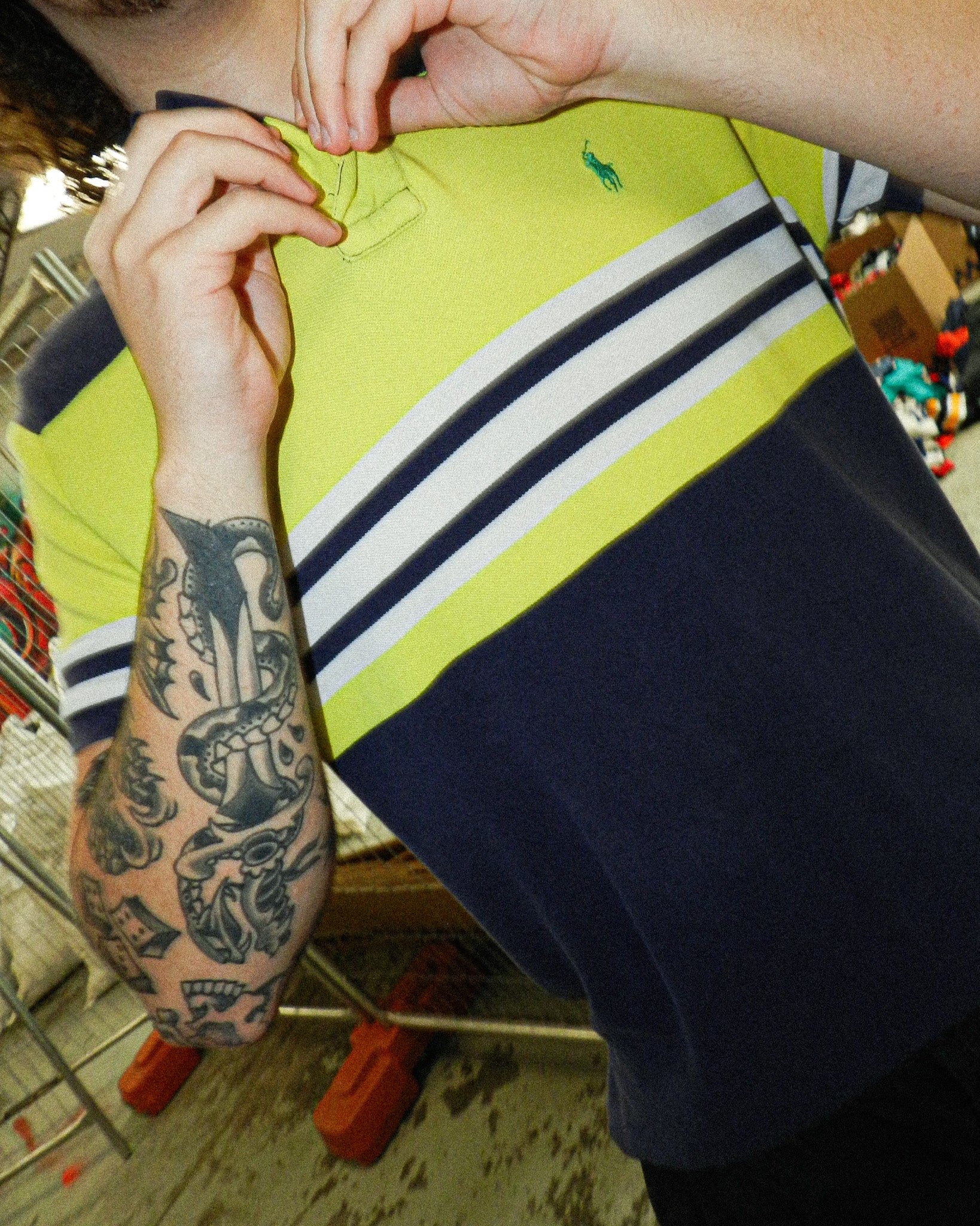 2000'S POLO RALPH LAUREN TWO TONE POLO SHIRT - M