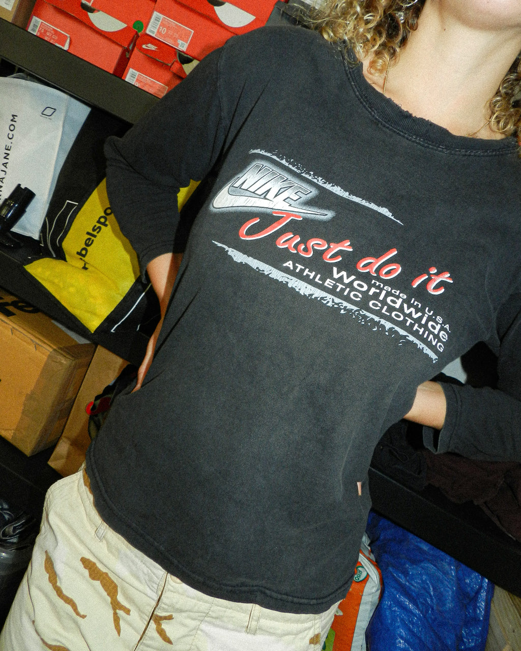 1990'S NIKE 'JUST DO IT' GRAPHIC LONG SLEEVE TEE - S