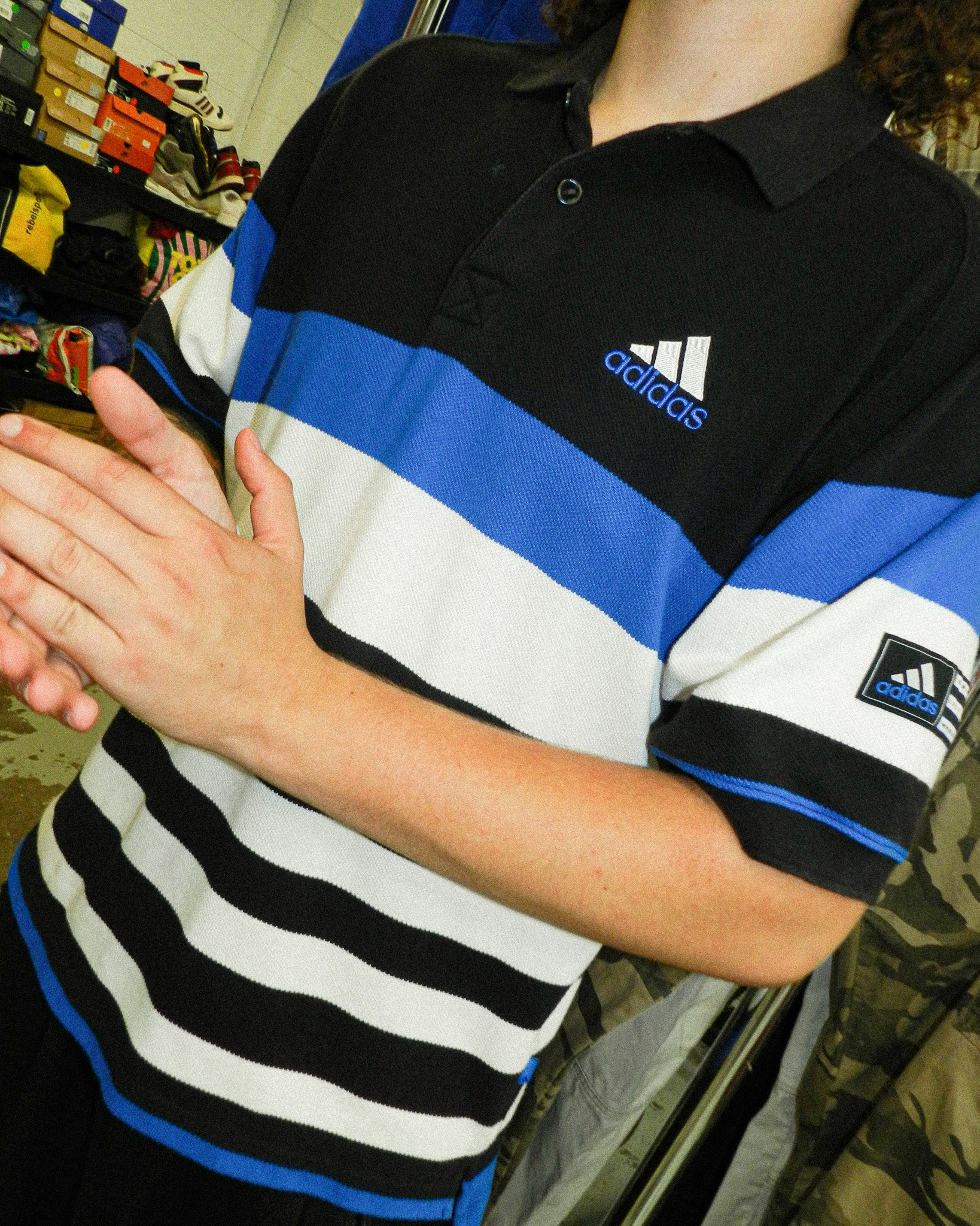 2000'S ADIDAS 'CORPORATE LOGO LINE' POLO SHIRT - L/XL