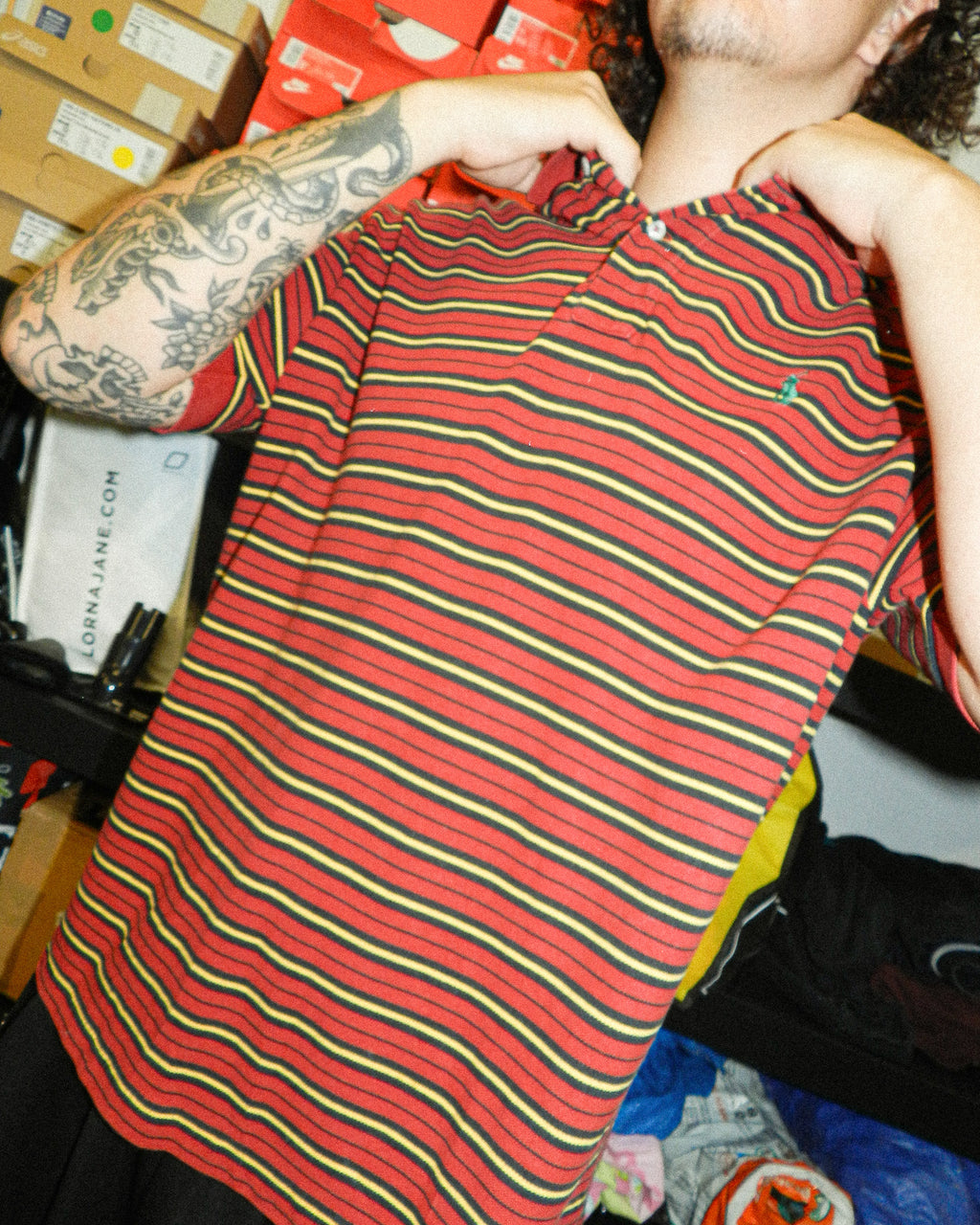 1990'S POLO RALPH LAUREN STRIPED POLO SHIRT - XL