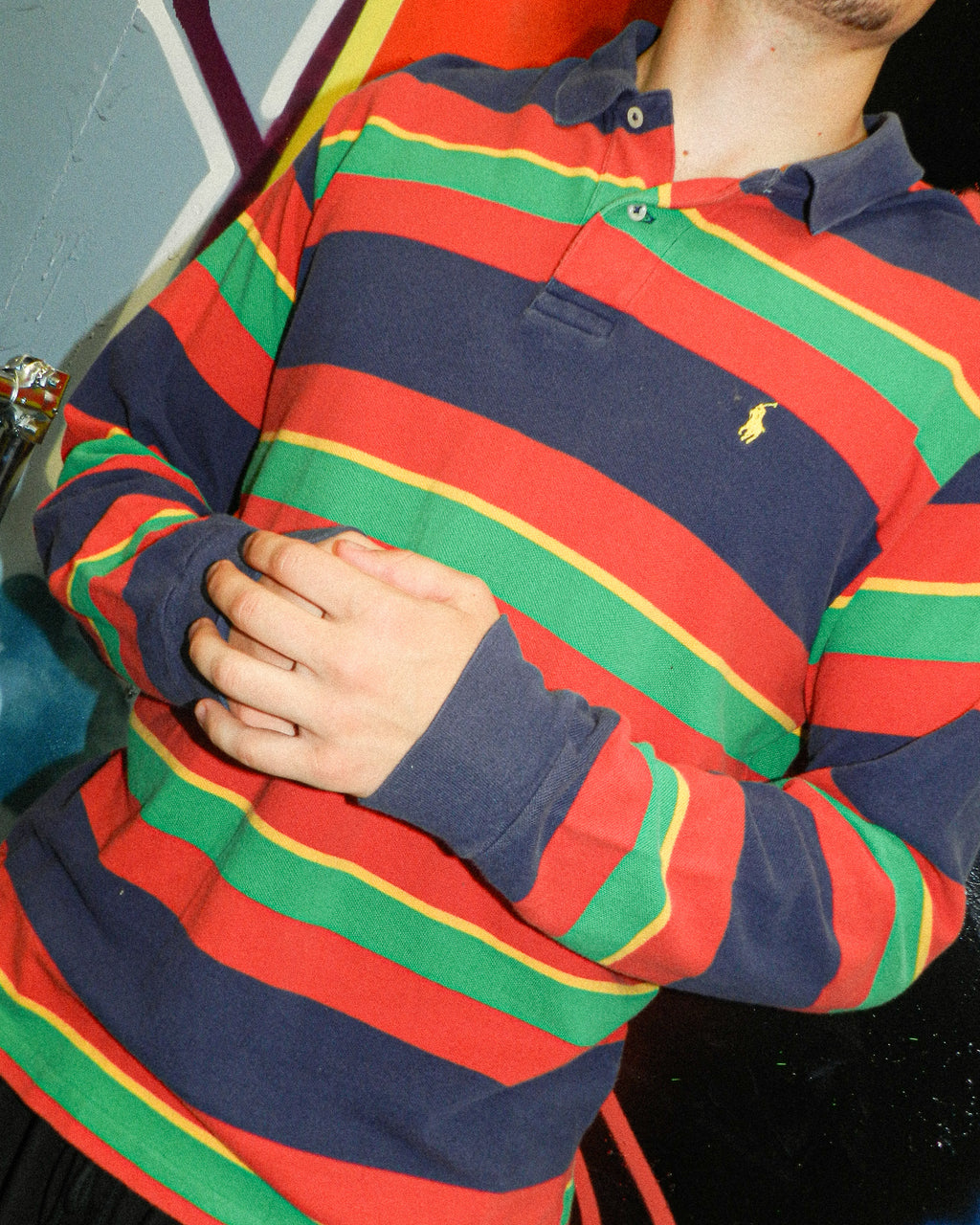 2000'S POLO RALPH LAUREN STRIPED LONG SLEEVE POLO SHIRT  - L/XL