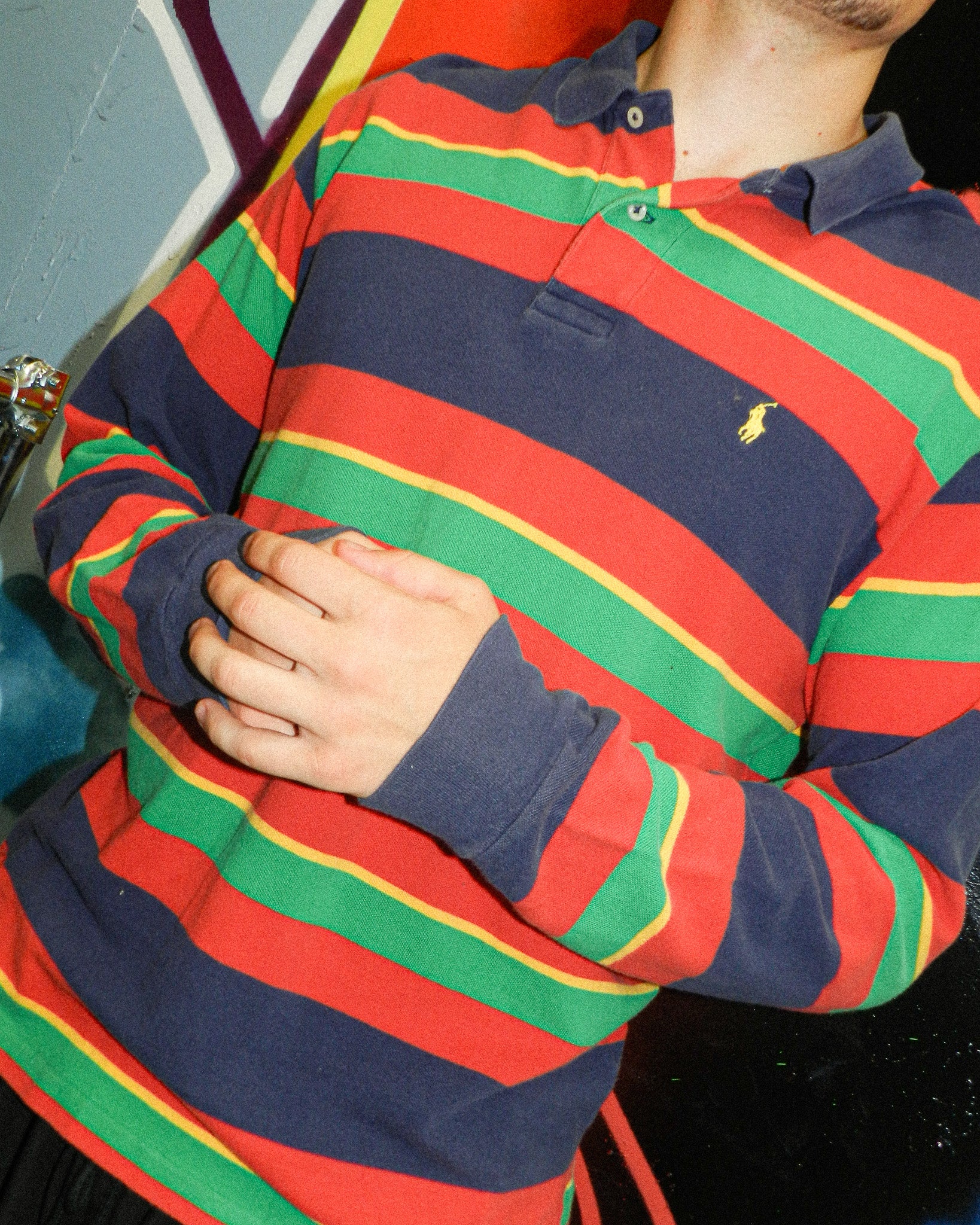 2000'S POLO RALPH LAUREN STRIPED LONG SLEEVE POLO SHIRT  - L/XL