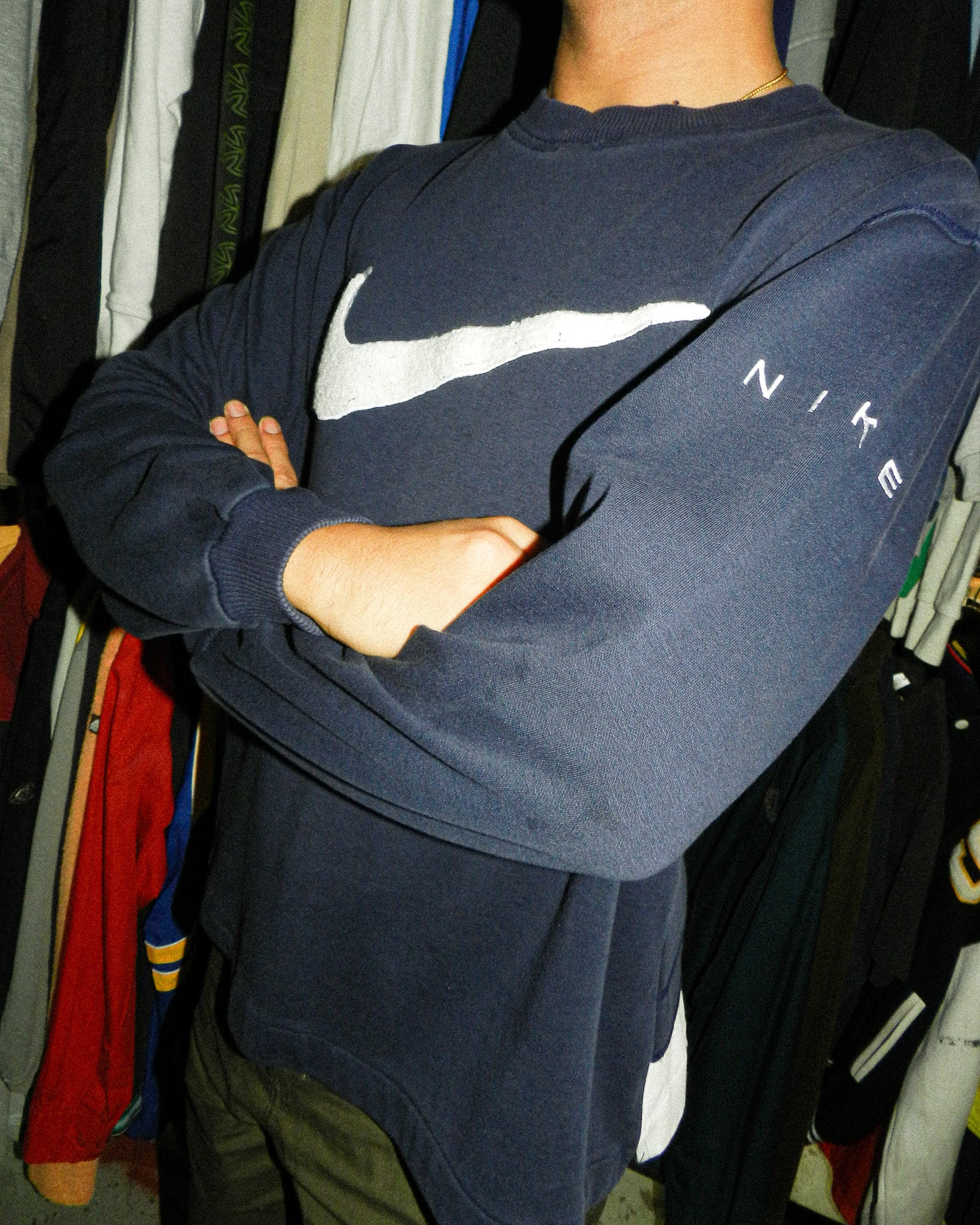 1990'S NIKE BIG SWOOSH EMBROIDERED SWEATSHIRT - M