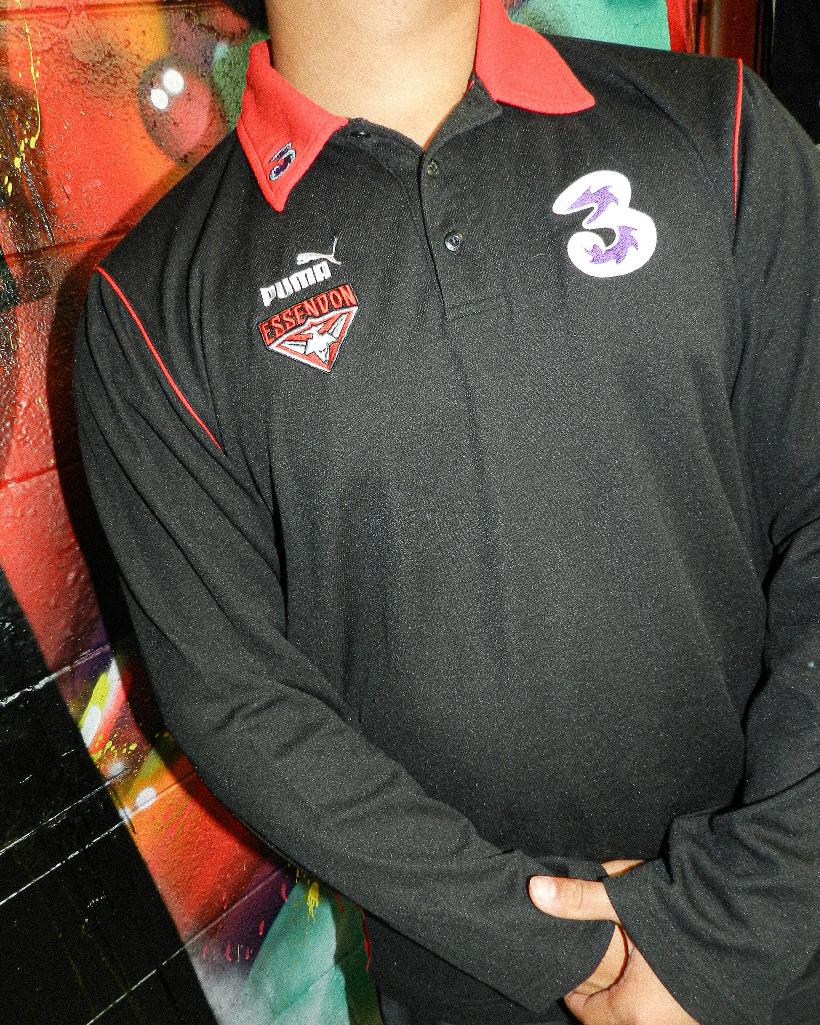 2000'S PUMA ESSENDON BOMBERS LONG SLEEVE TEE - L