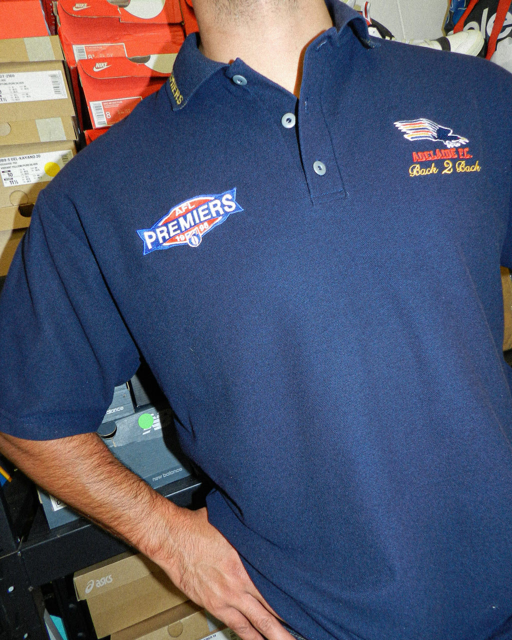 1990'S ADELAIDE CROWS 'BACK 2 BACK PREMIERS' POLO SHIRT - XL