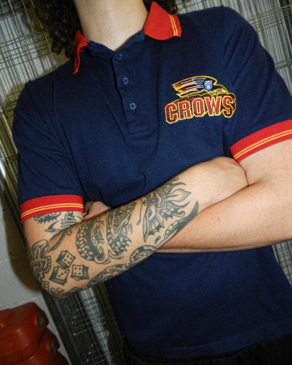 1990'S ADELAIDE CROWS EMBROIDERED POLO SHIRT - M
