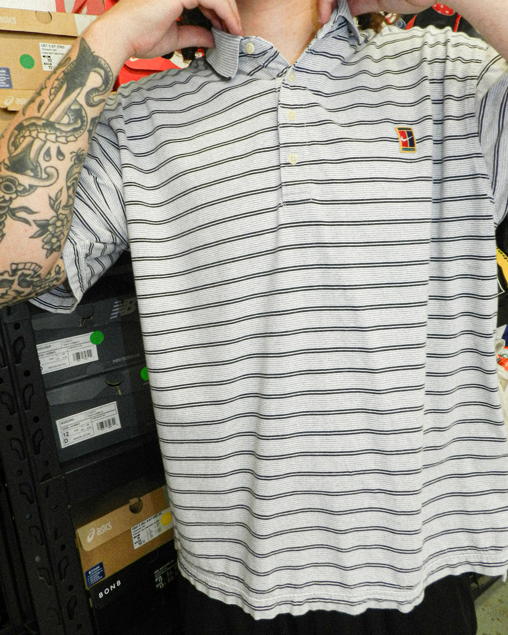 1990'S NIKE CHALLENGE COURT STRIPED POLO SHIRT - L/XL
