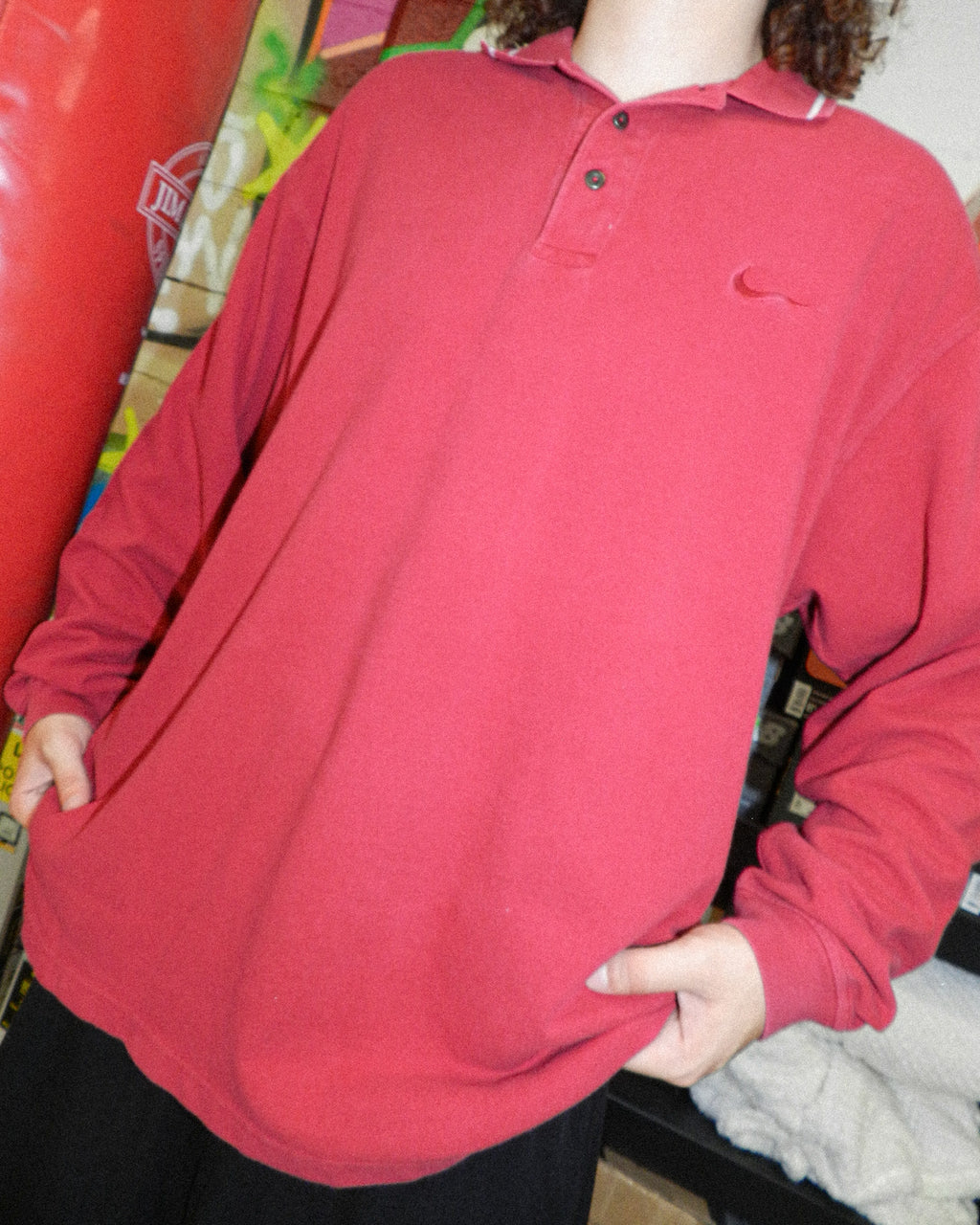 1990'S NIKE LONG SLEEVE EMBROIDERED RUGBY SHIRT - XL