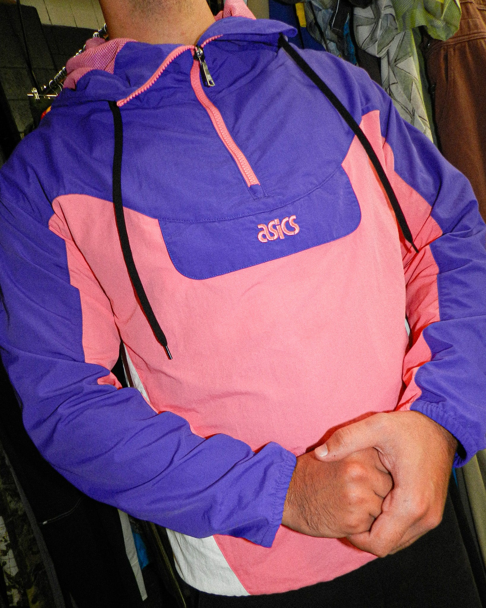 2010'S ASICS TIGER 1/4 ZIP PANELS JACKET - M