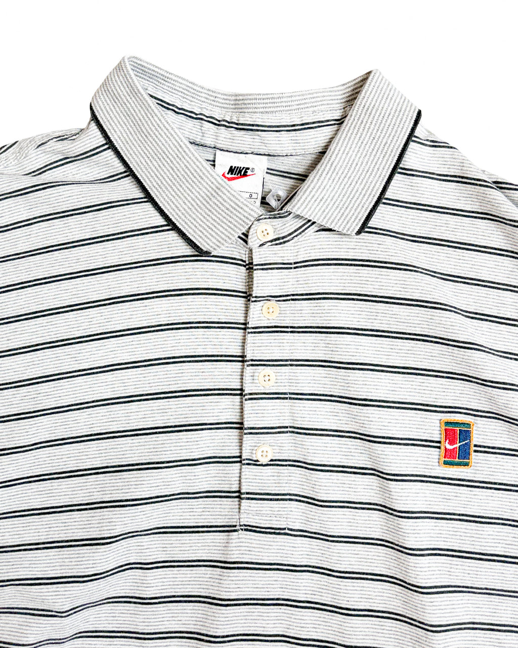 1990'S NIKE CHALLENGE COURT STRIPED POLO SHIRT - L/XL