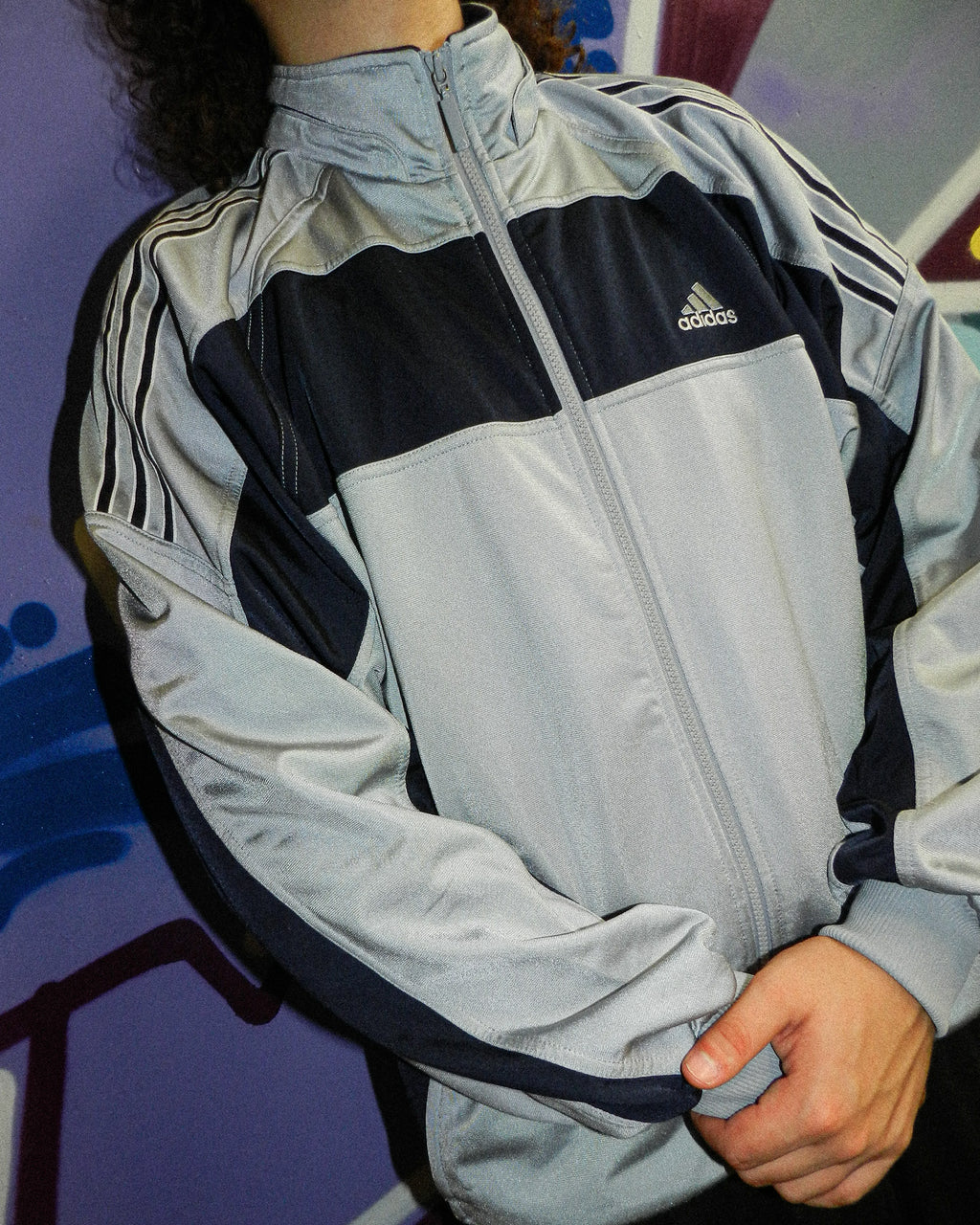2002 ADIDAS TWO-TONE EMBROIDERED TRACK JACKET - L