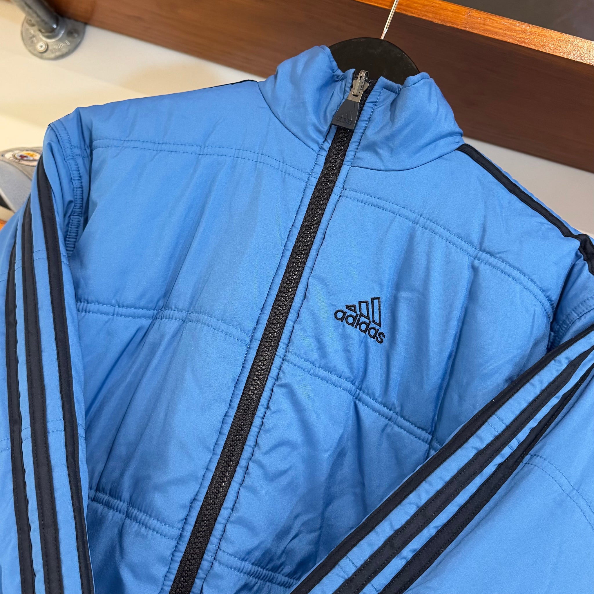 1990'S ADIDAS 3-STRIPE REVERSIBLE PUFFER JACKET - XS