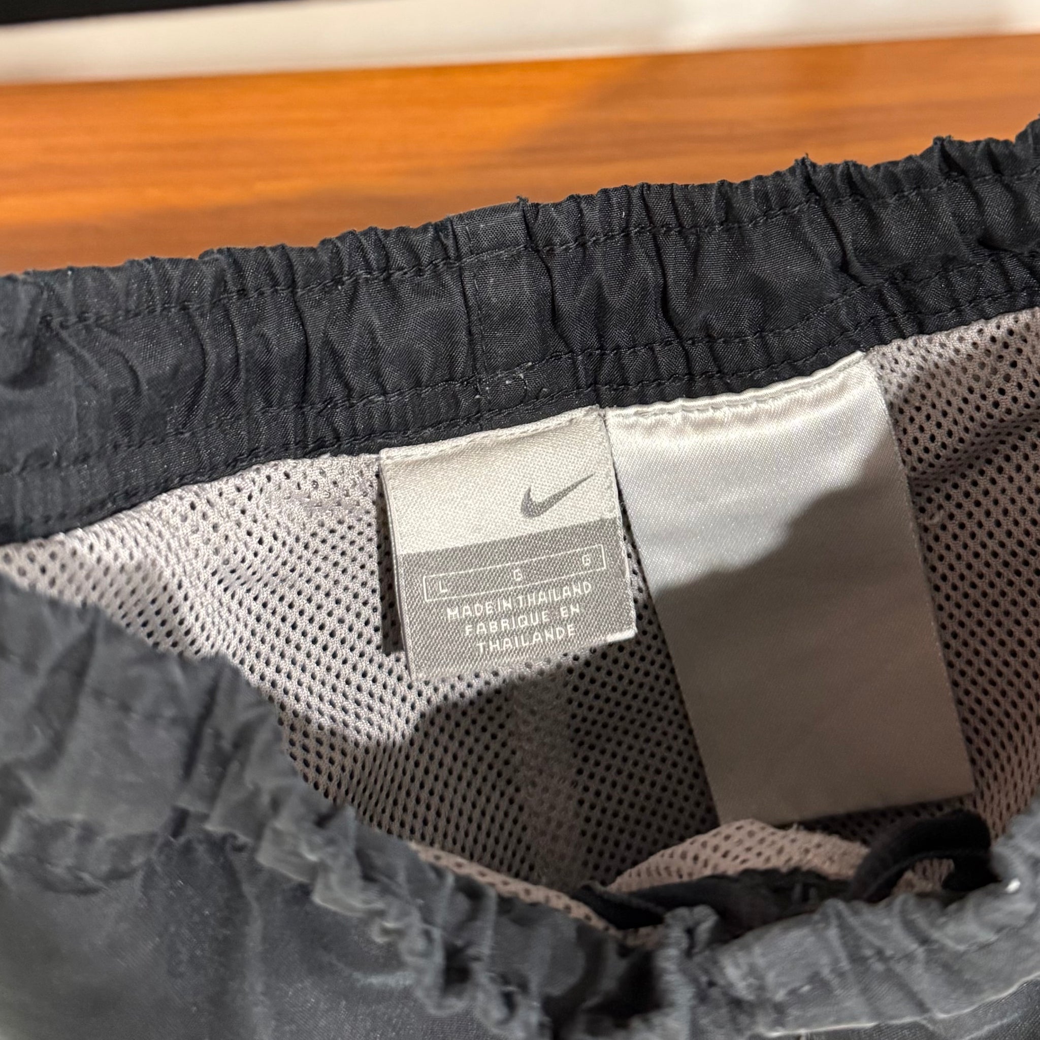 2000'S NIKE EMBROIDERED PIN-STRIPED TRACK PANTS - L