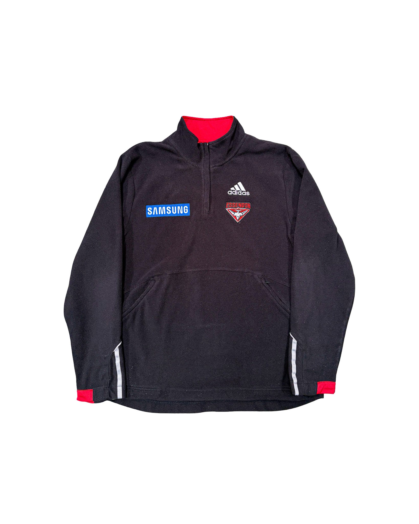 2000'S ADIDAS ESSENDON BOMBERS 1/4 ZIP FLEECE JACKET - M/L