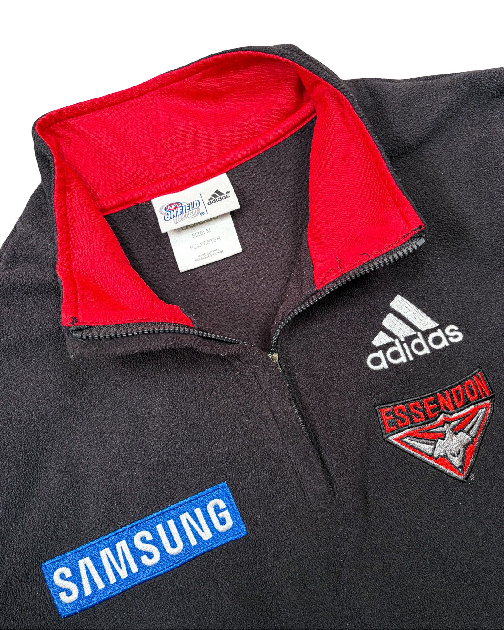 2000'S ADIDAS ESSENDON BOMBERS 1/4 ZIP FLEECE JACKET - M/L