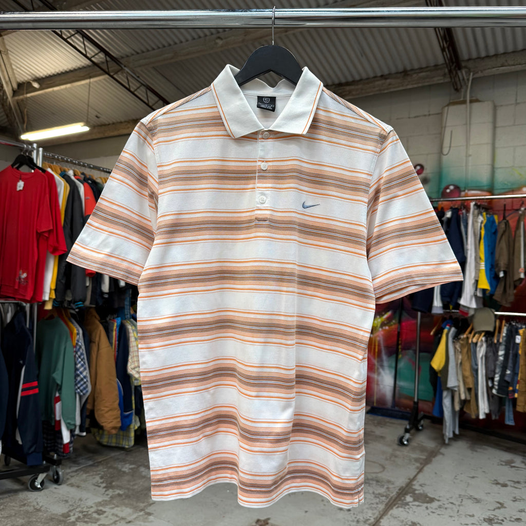 1990'S NIKE GOLF SWOOSH STRIPED POLO SHIRT - M