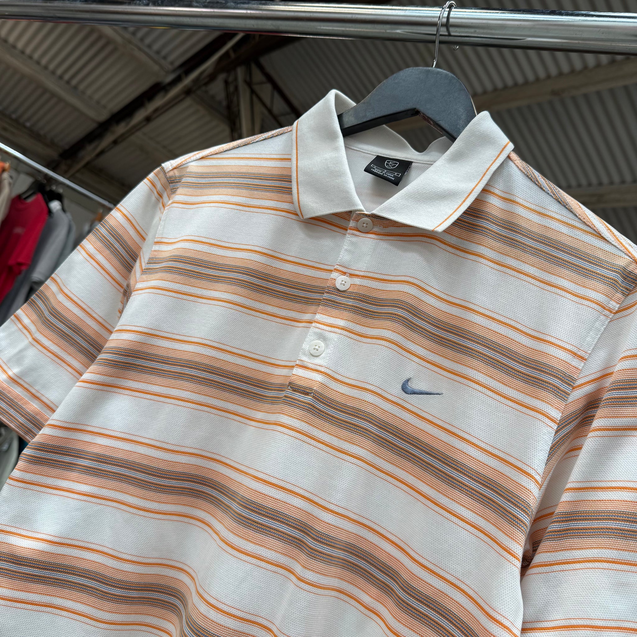 1990'S NIKE GOLF SWOOSH STRIPED POLO SHIRT - M