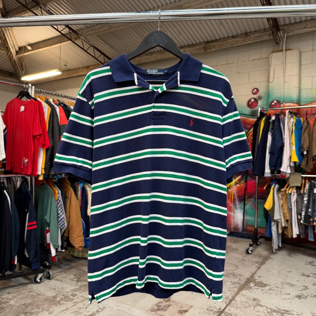 1990'S POLO RALPH LAUREN STRIPED POLO SHIRT - L