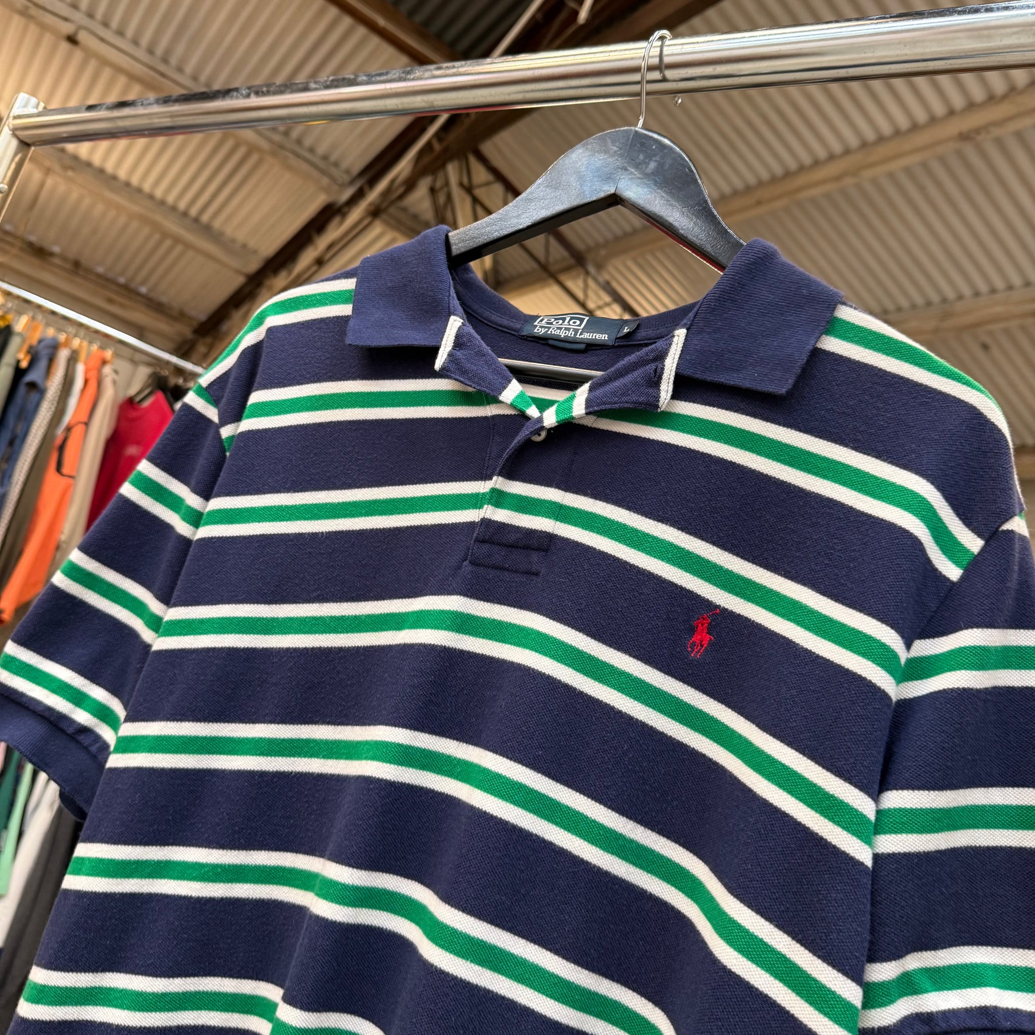 1990'S POLO RALPH LAUREN STRIPED POLO SHIRT - L