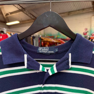 1990'S POLO RALPH LAUREN STRIPED POLO SHIRT - L