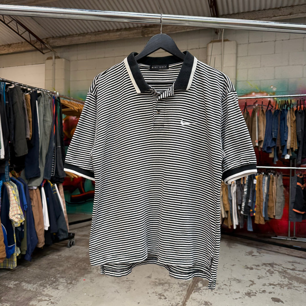 1990'S NIKE GOLF SWOOSH STRIPED POLO SHIRT - L