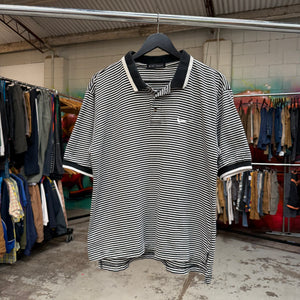 1990'S NIKE GOLF SWOOSH STRIPED POLO SHIRT - L