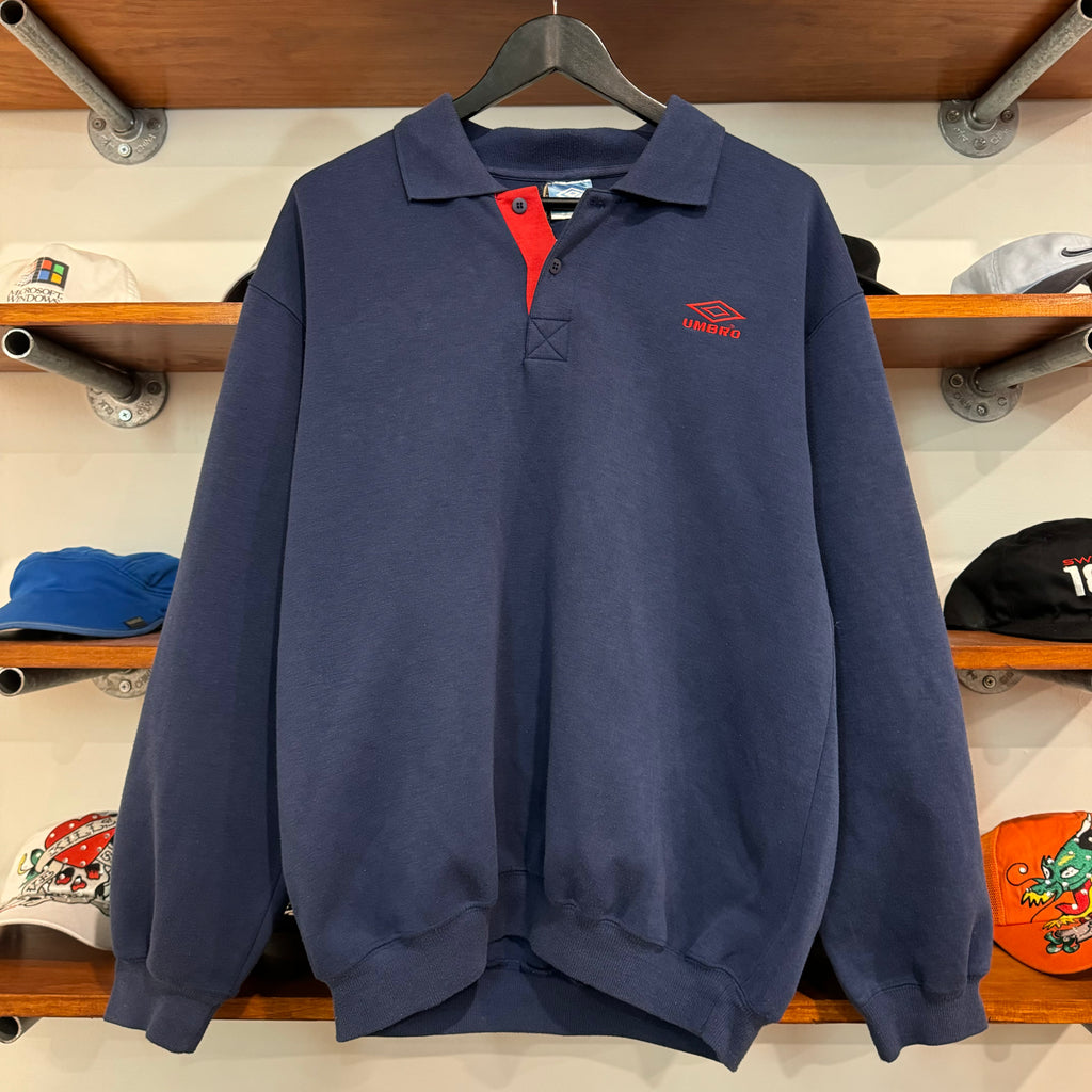 1990'S UMBRO SPELLOUT COLLARED SWEATSHIRT - L