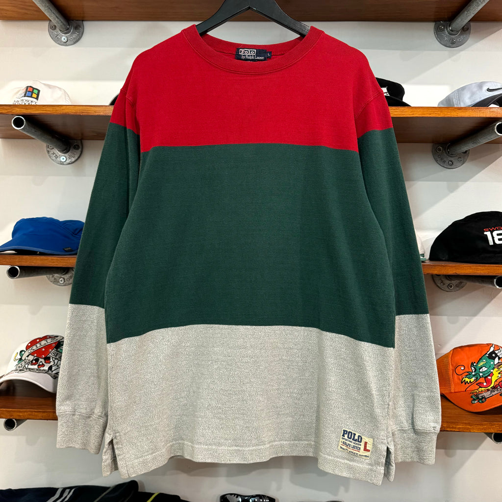 1990'S POLO RALPH LAUREN TRI-TONE SWEATSHIRT - L/XL