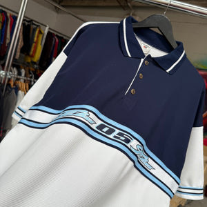 1990'S FUBU '05' TWO-TONE WAFFLE POLO SHIRT - XXL