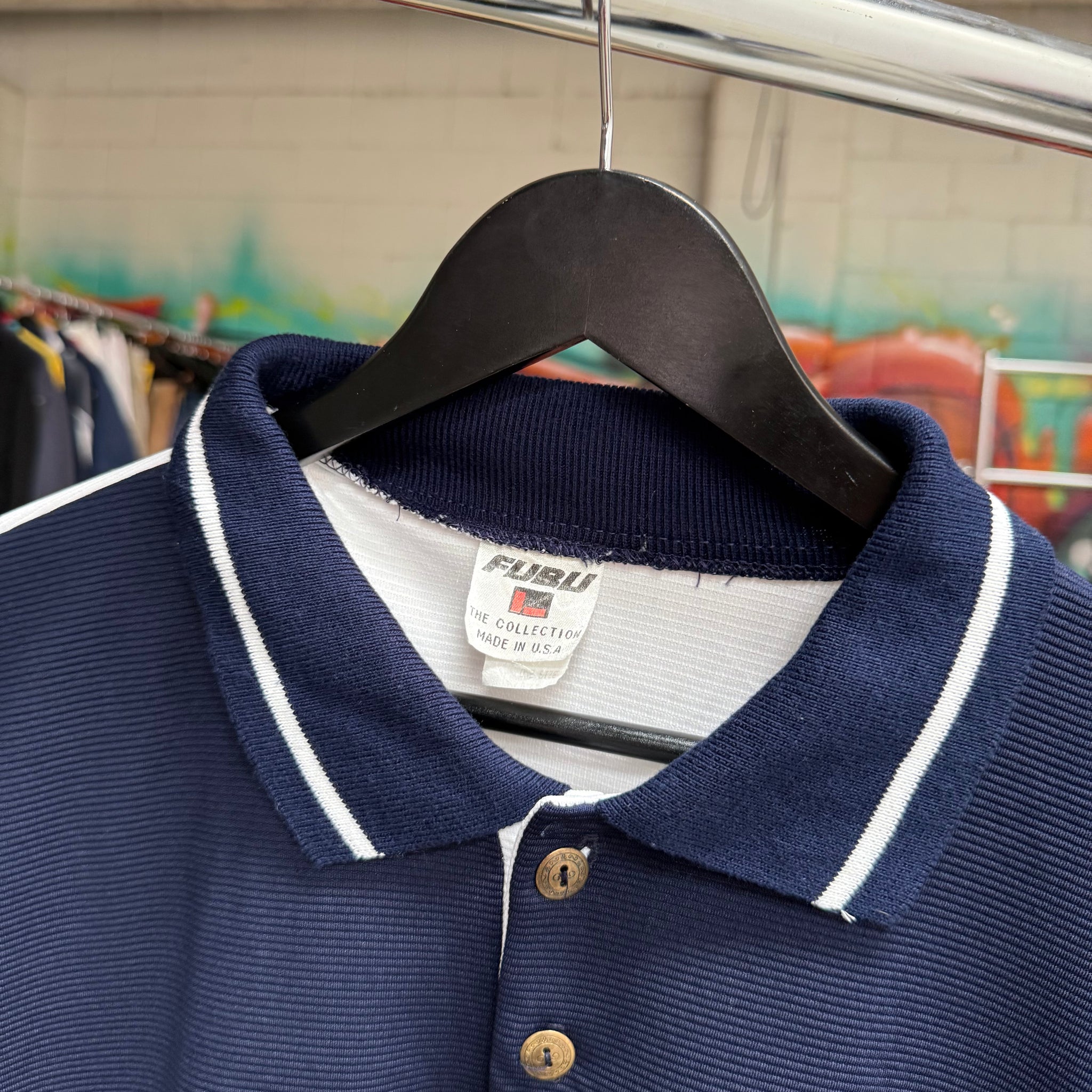 1990'S FUBU '05' TWO-TONE WAFFLE POLO SHIRT - XXL