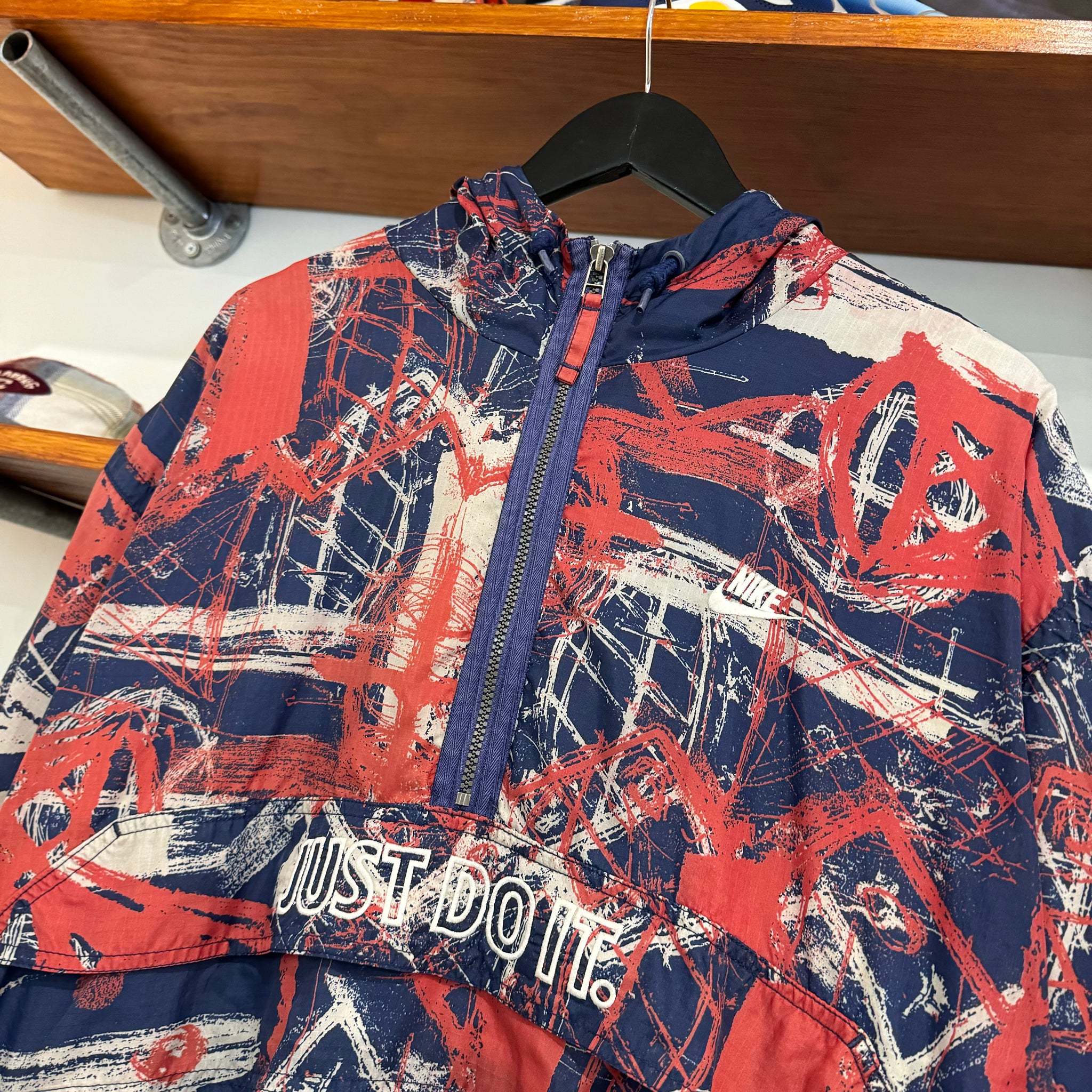 1990'S NIKE JUST DO IT CRAZY AHH PRINT 1/4 ZIP JACKET - XL