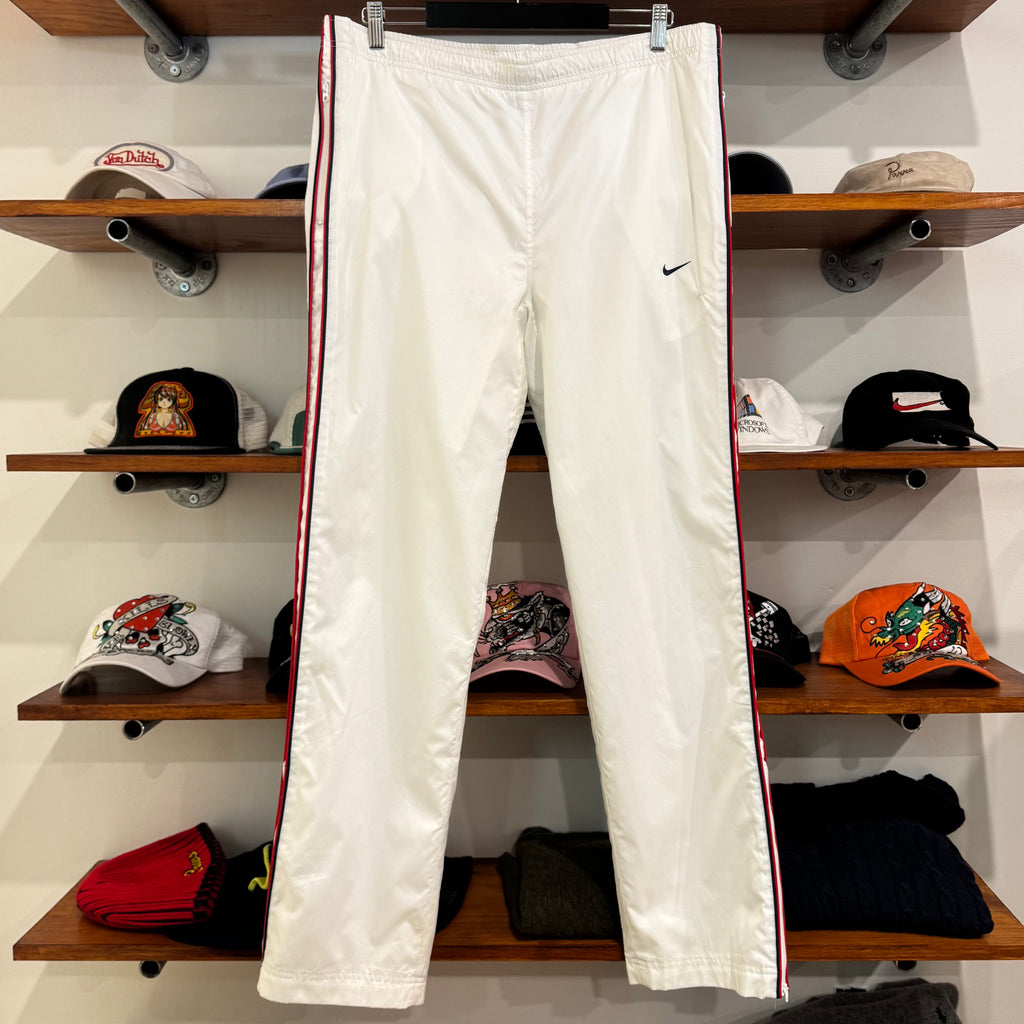 2000'S NIKE SWOOSH EMBROIDERED STRIPED TRACK PANTS - L/XL