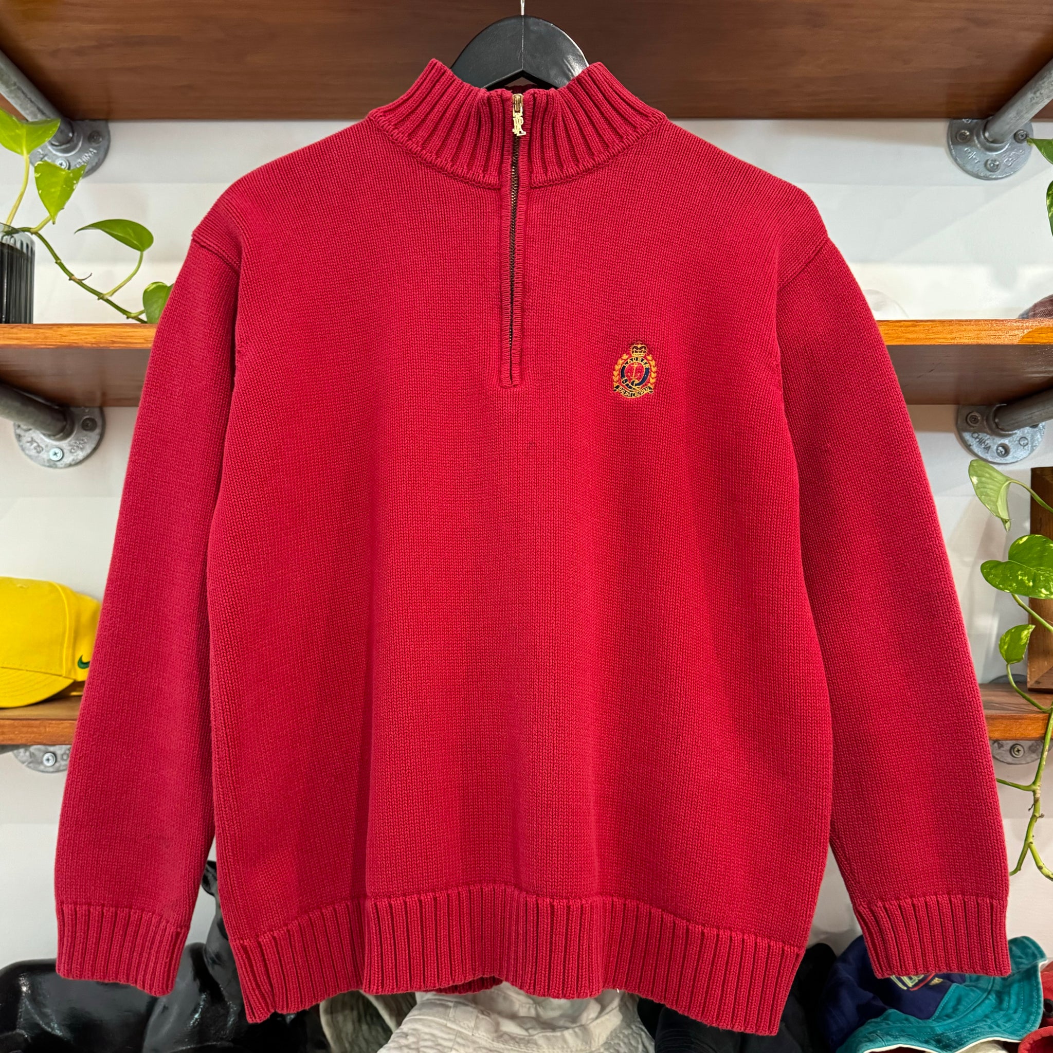 2000'S RALPH LAUREN EMBROIDERED 1/4 ZIP KNIT SWEATER - M