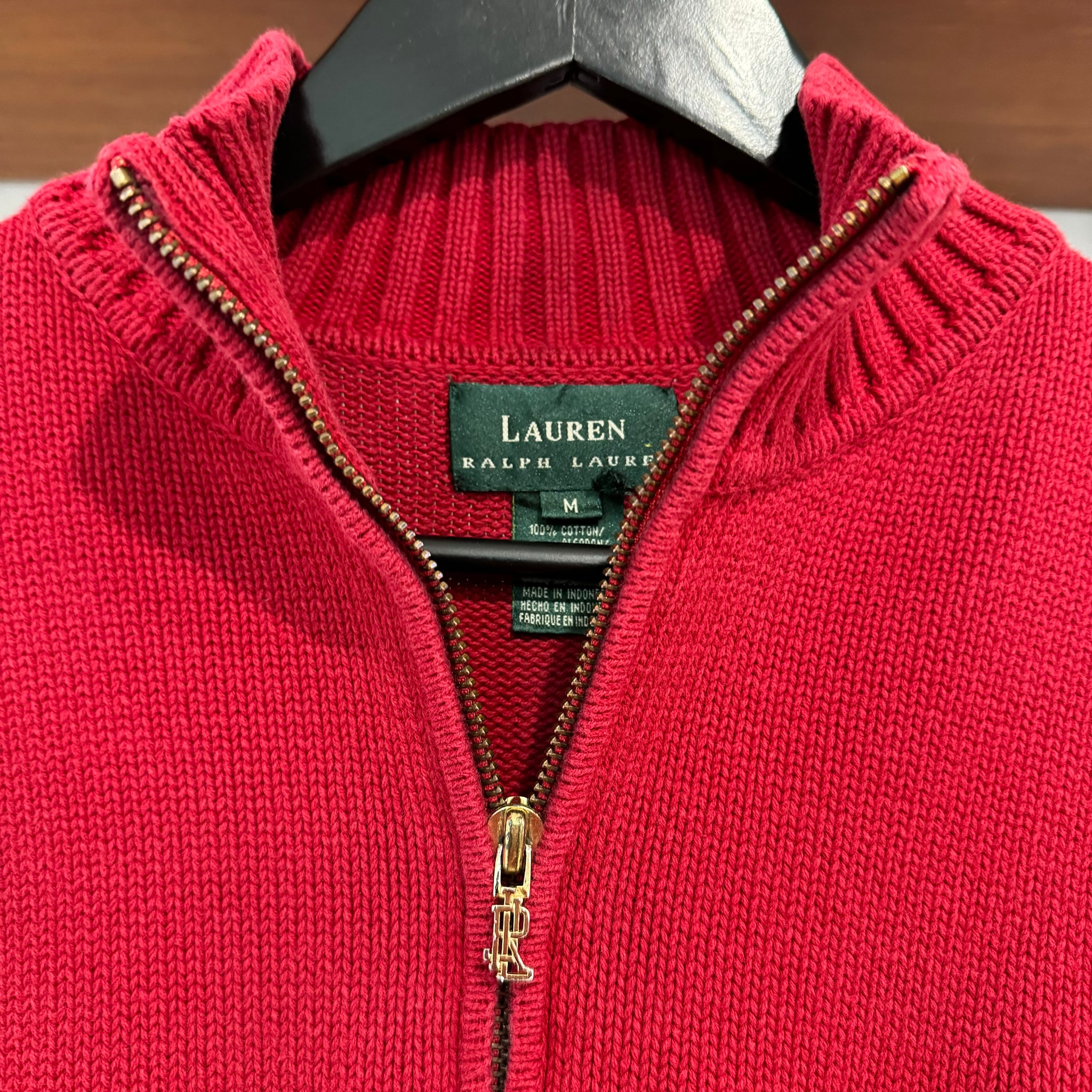 2000'S RALPH LAUREN EMBROIDERED 1/4 ZIP KNIT SWEATER - M