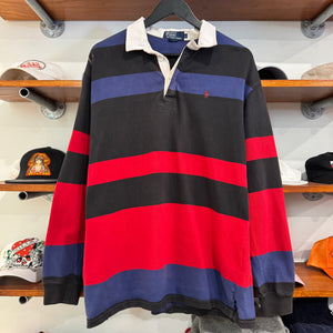 1990'S POLO RALPH LAUREN STRIPED RUGBY JUMPER - L