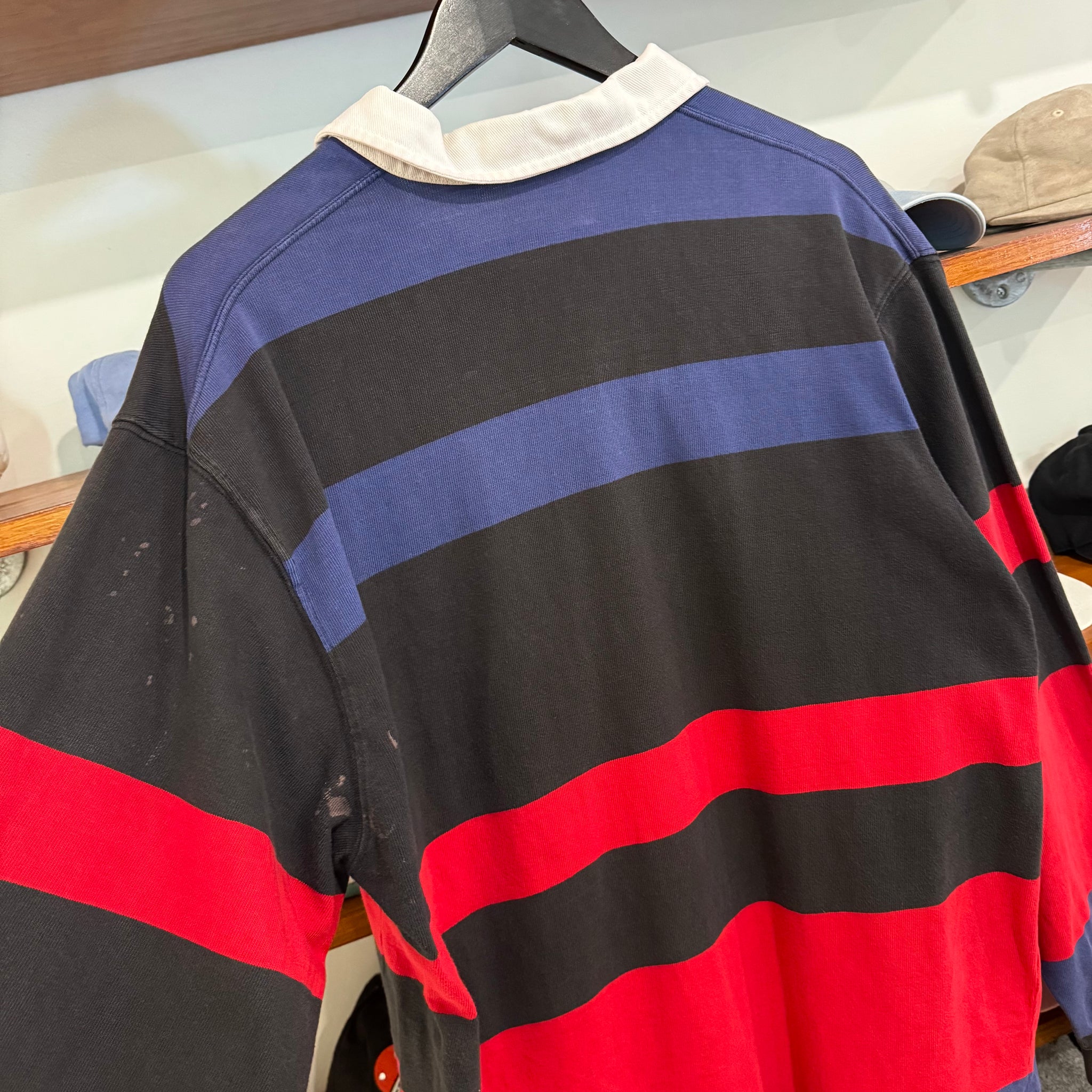 1990'S POLO RALPH LAUREN STRIPED RUGBY JUMPER - L
