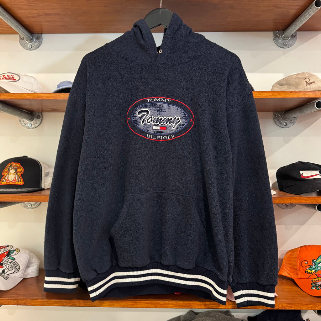 1990'S TOMMY HILFIGER EMBROIDERED FLEECE HOODIE - M
