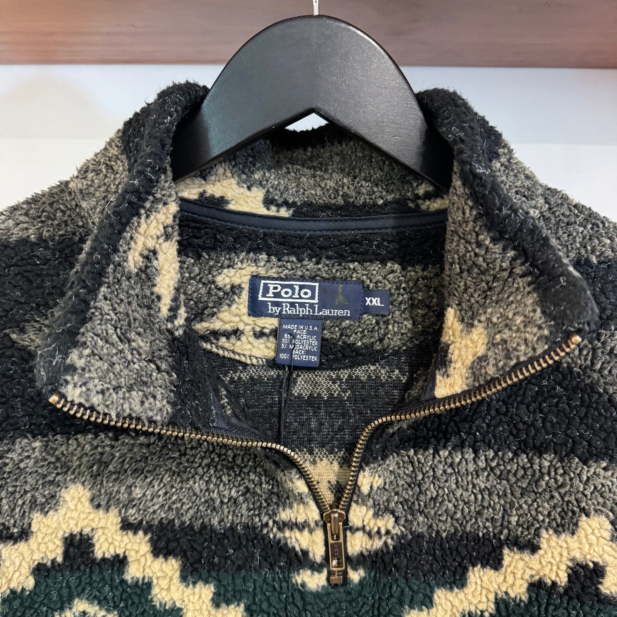 1990'S POLO RALPH LAUREN AZTEC 1/4 ZIP FLEECE - XXL
