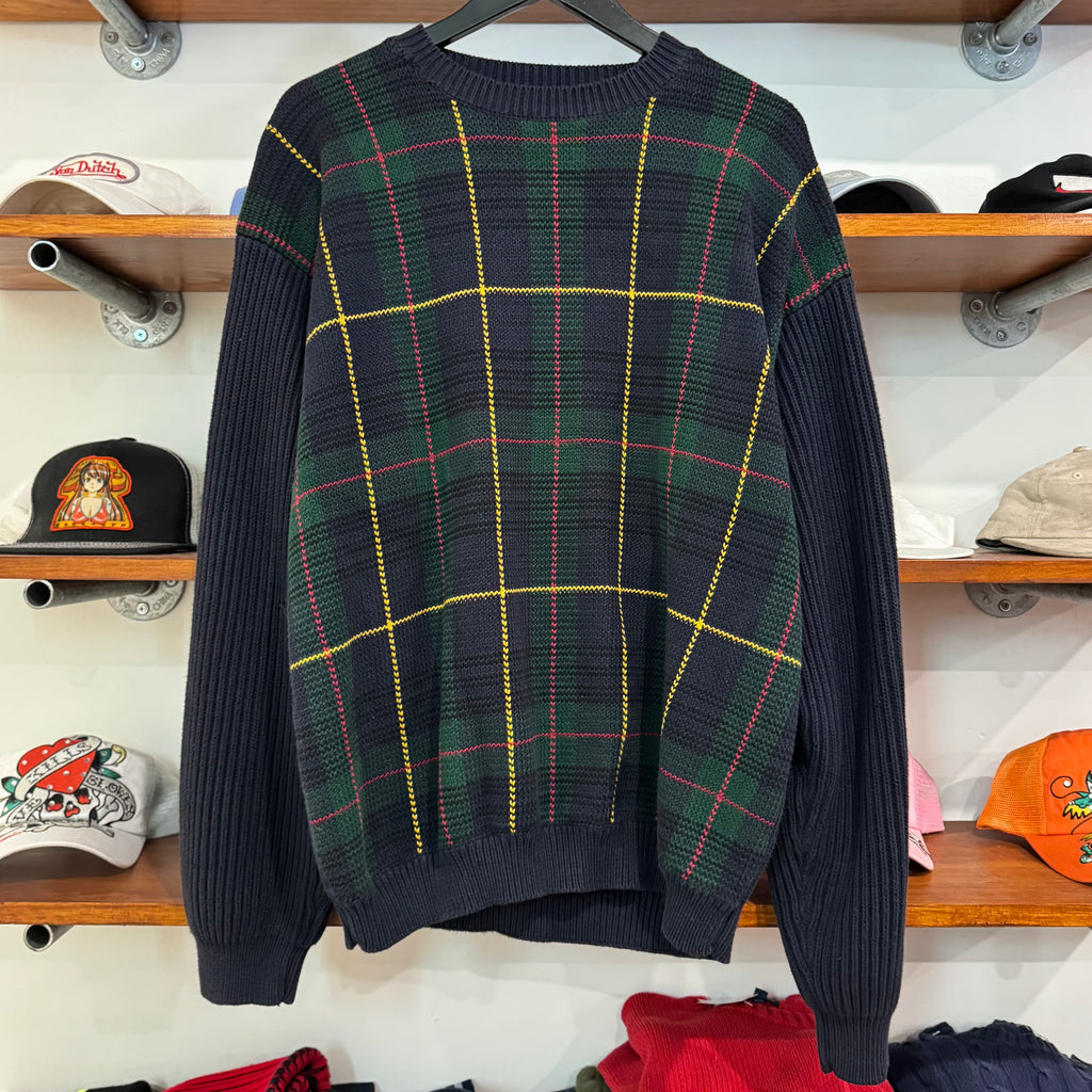 1990'S TOMMY HILFIGER PLAID KNIT SWEATER - L/XL