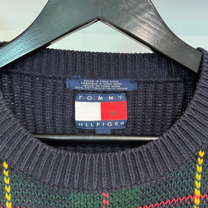 1990'S TOMMY HILFIGER PLAID KNIT SWEATER - L/XL