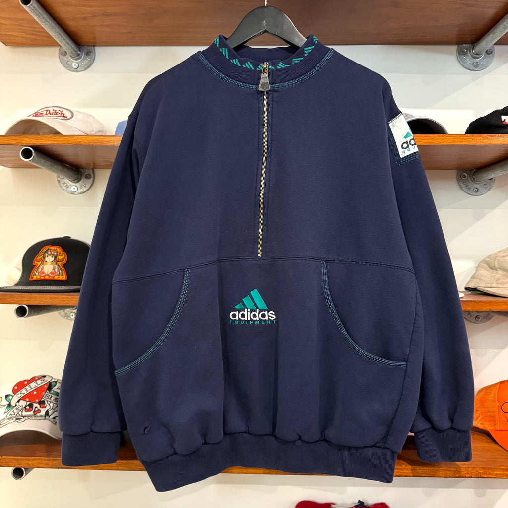 1990'S ADIDAS EQUIPMENT EMBROIDERED 1/4 ZIP SWEATSHIRT - L