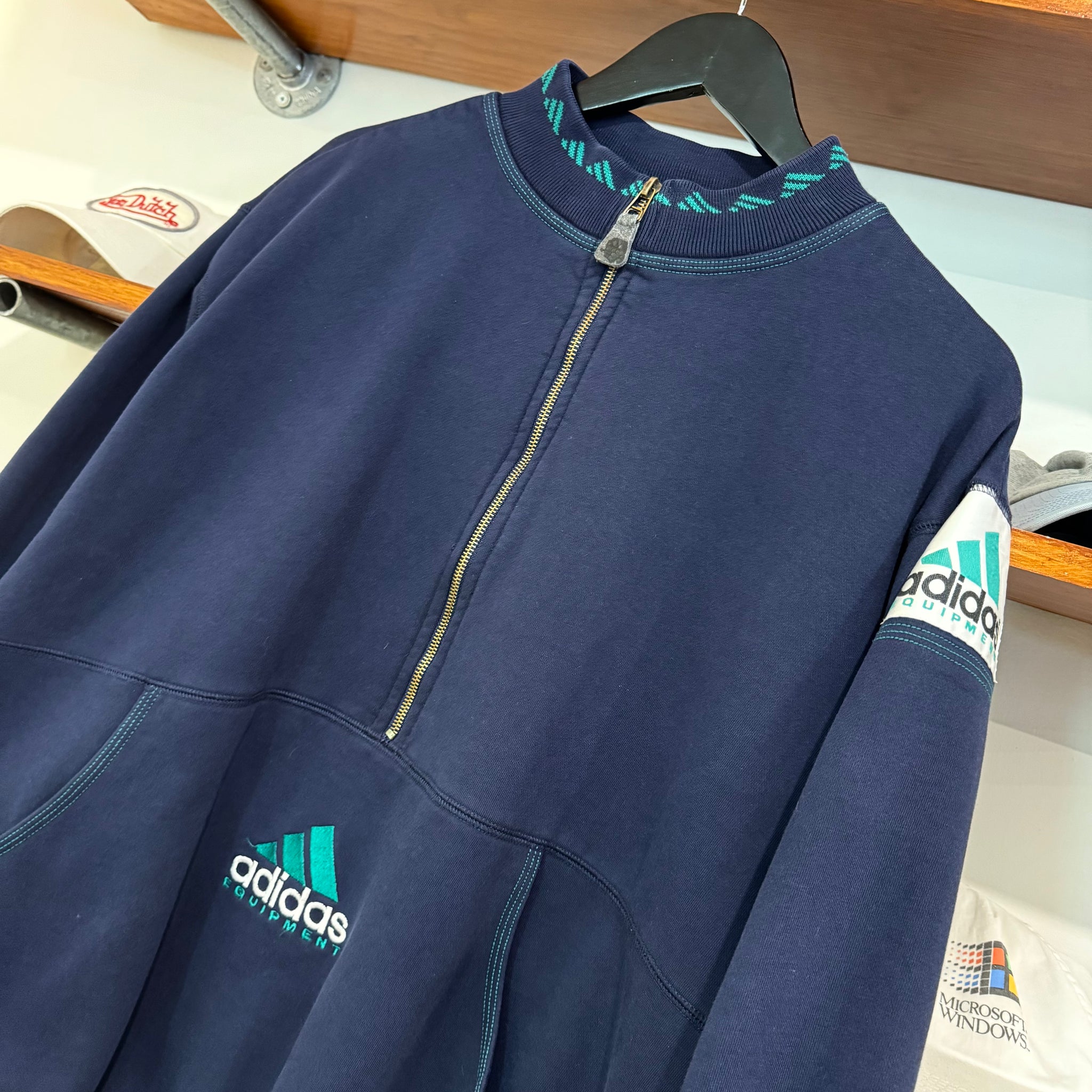 1990'S ADIDAS EQUIPMENT EMBROIDERED 1/4 ZIP SWEATSHIRT - L